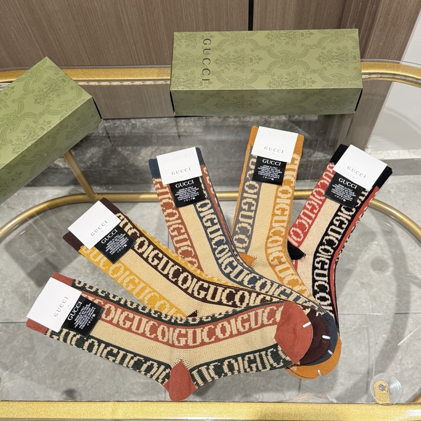 配包装【一盒五双】GUCCI · 古奇❗️小香家新品高筒双针双路袜子❗️专柜同步长袜，超级经典的G家标志