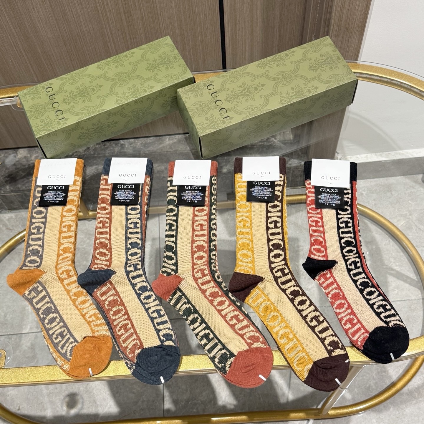 配包装【一盒五双】GUCCI · 古奇❗️小香家新品高筒双针双路袜子❗️专柜同步长袜，超级经典的G家标志