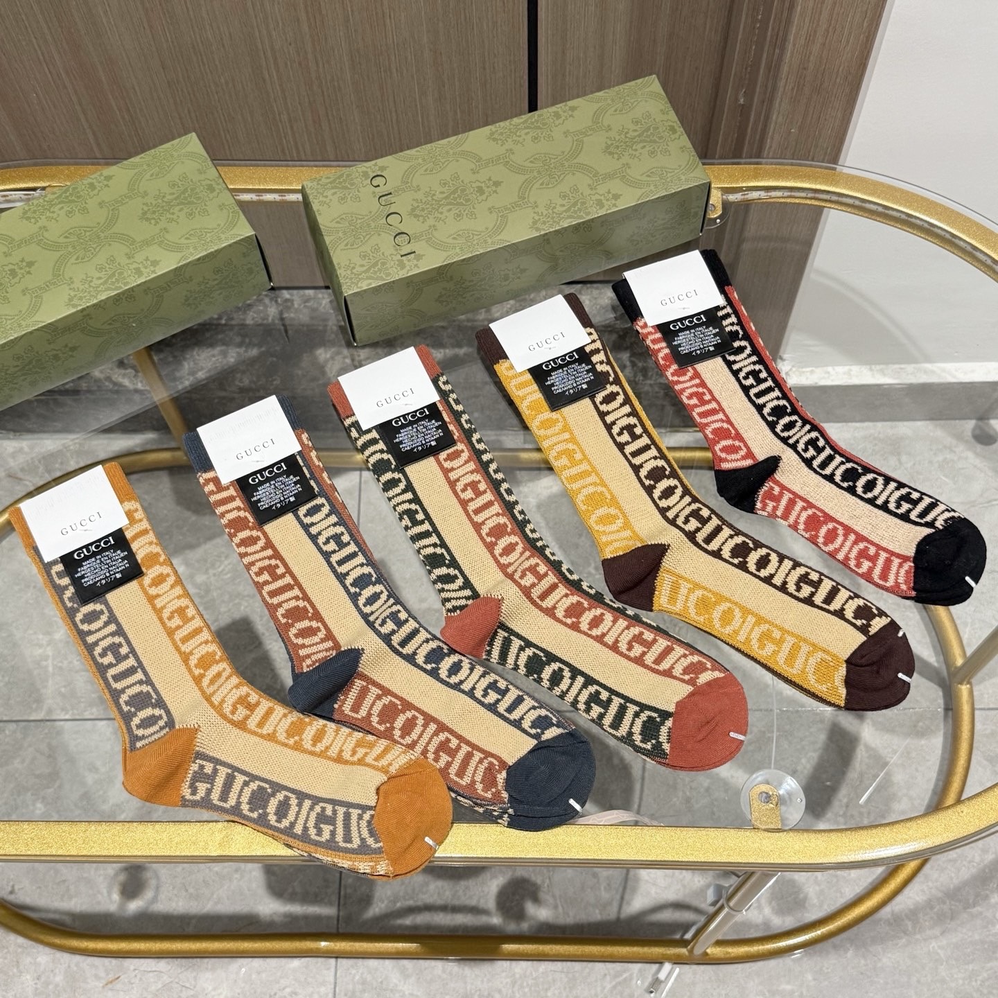 配包装【一盒五双】GUCCI · 古奇❗️小香家新品高筒双针双路袜子❗️专柜同步长袜，超级经典的G家标志