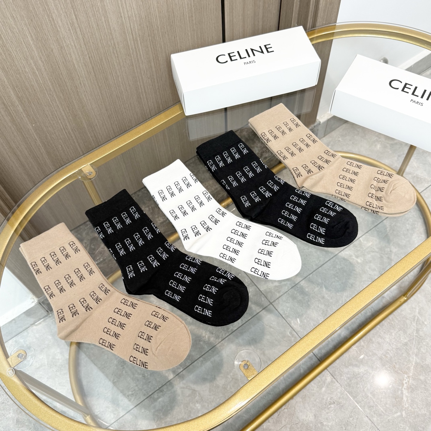配包装【一盒四双】CELINE · 赛琳❗️高品质🔥超级爆款网红袜子❗️ce家官网同步刺绣字母中筒袜，i