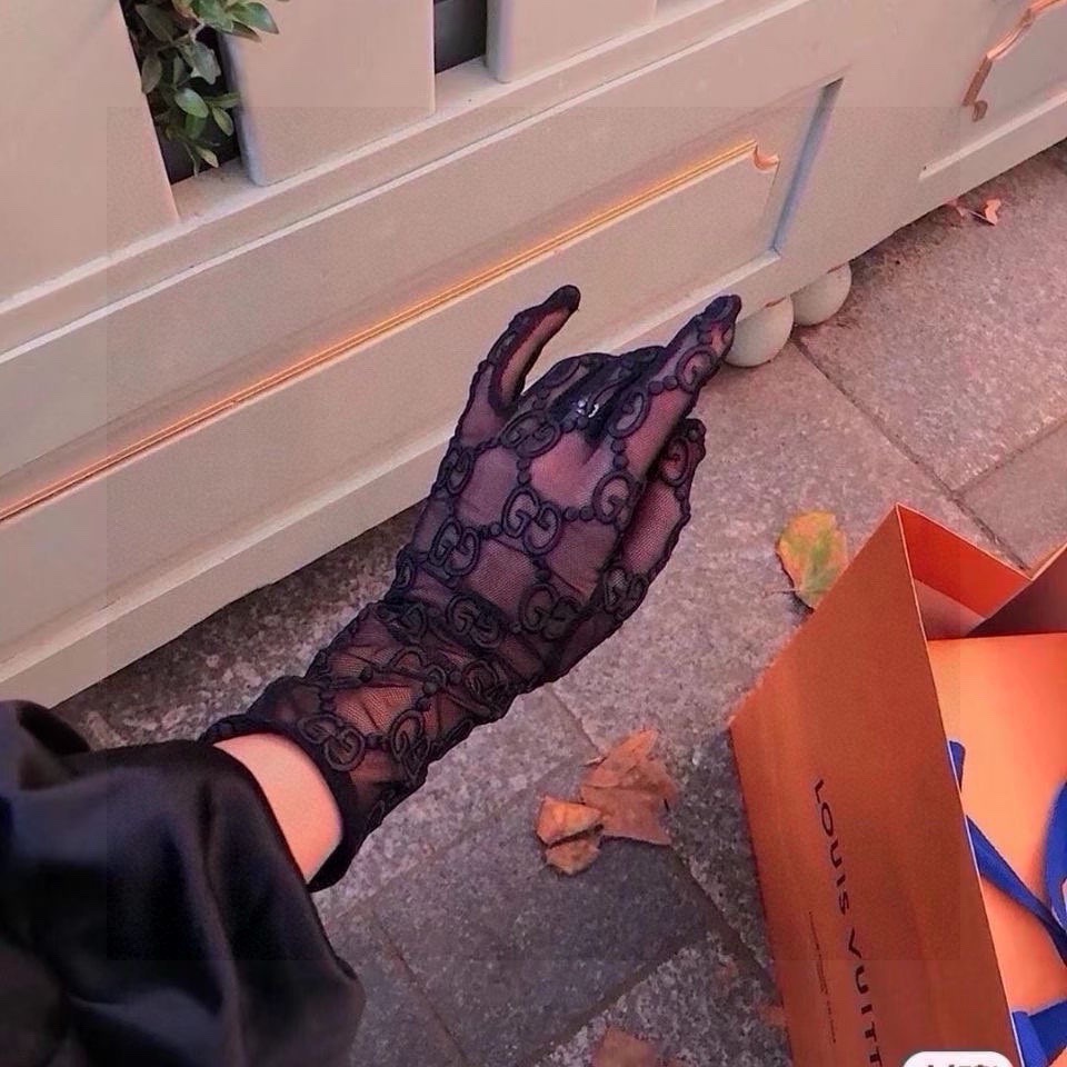 配包装【一盒一对】🔥GUCCI 古奇 爆款 🔥官网同款原版高档GG刺绣字母蕾丝网纱手套🎉🔒🔒光泽鲜亮饱满