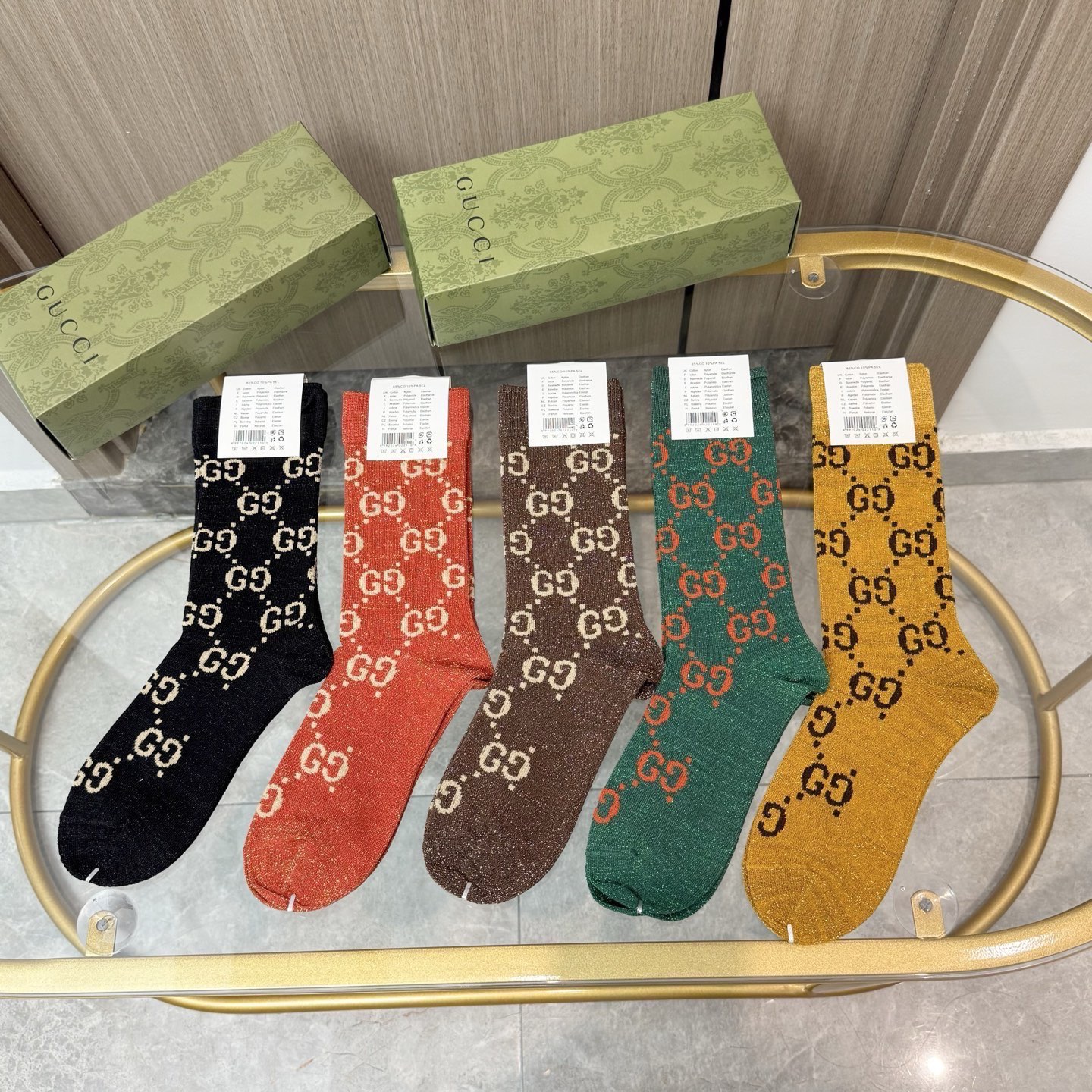 配包装【一盒五双】Gucci · 古奇❗️网红爆款出货~G家新品专柜对版袜子❗️纯棉材质织造，超级柔软舒