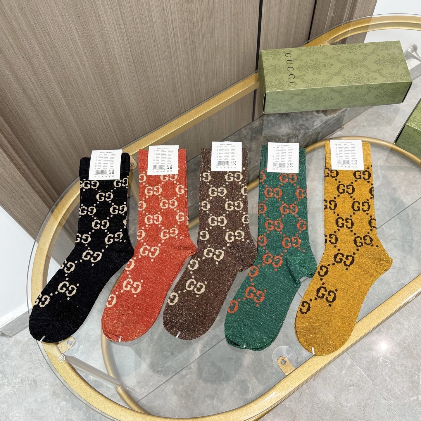 配包装【一盒五双】Gucci · 古奇❗️网红爆款出货~G家新品专柜对版袜子❗️纯棉材质织造，超级柔软舒
