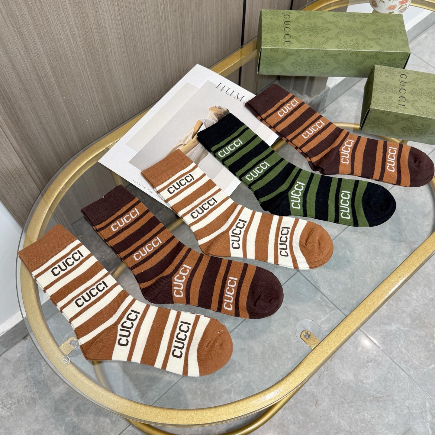 配包装【一盒五双】Gucci · 古奇❗️网红爆款出货~G家新品专柜对版袜子❗️纯棉材质织造，超级柔软舒