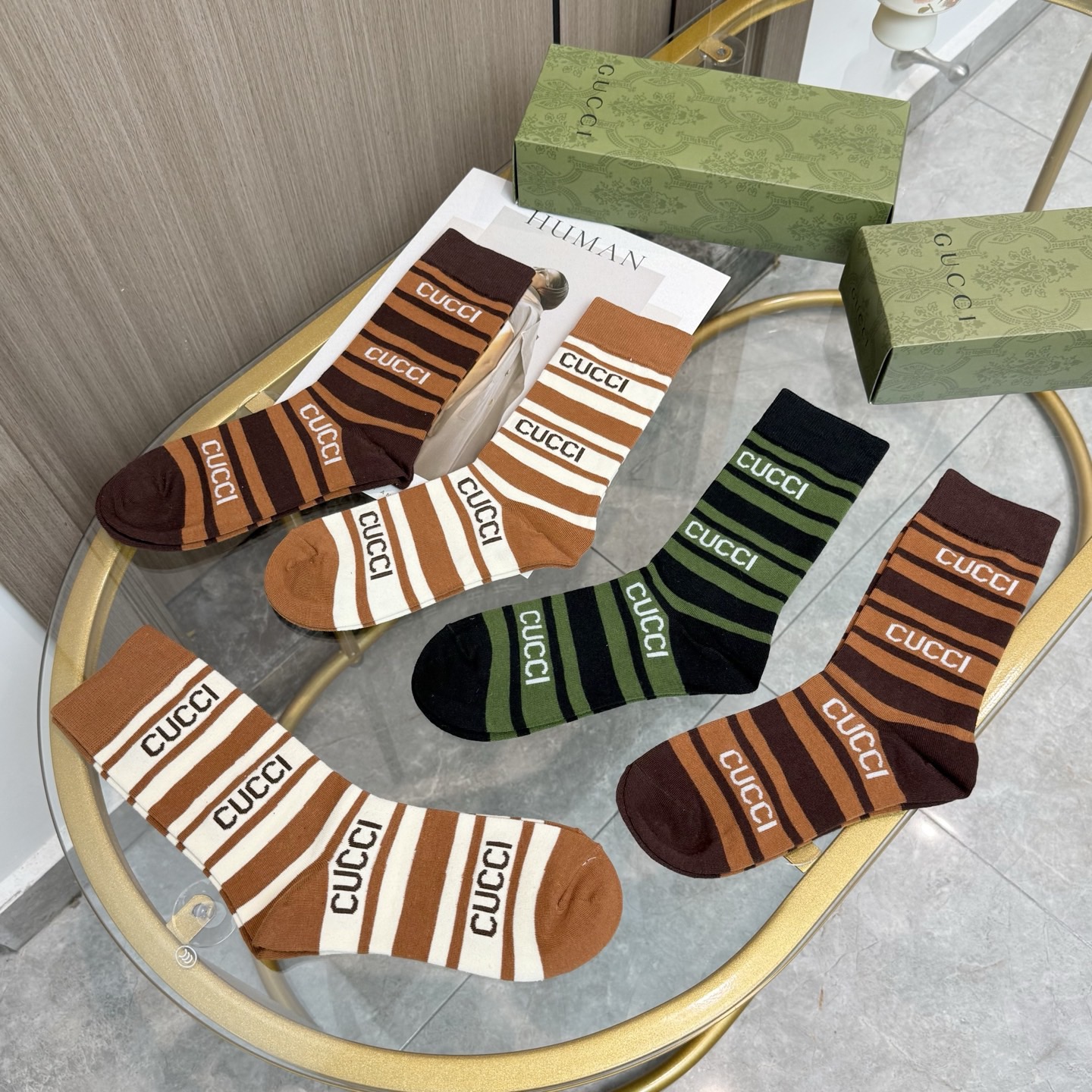 配包装【一盒五双】Gucci · 古奇❗️网红爆款出货~G家新品专柜对版袜子❗️纯棉材质织造，超级柔软舒