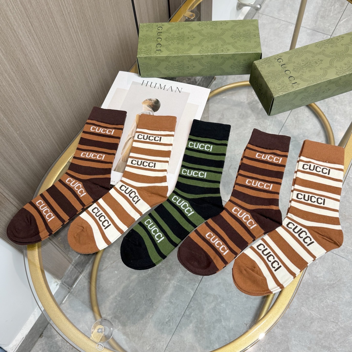 配包装【一盒五双】Gucci · 古奇❗️网红爆款出货~G家新品专柜对版袜子❗️纯棉材质织造，超级柔软舒