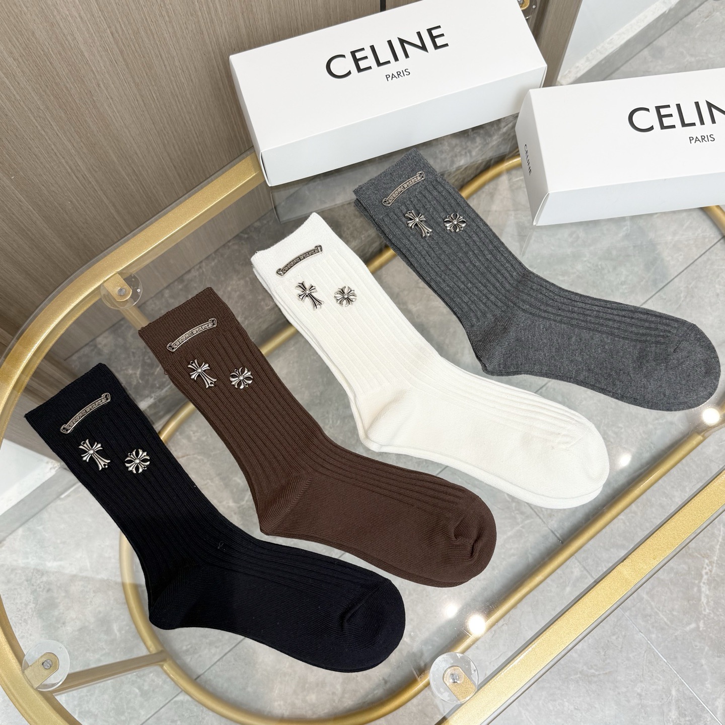 配包装【一盒四双】🌟克罗心 爆款高筒袜🌟高版本 ～好看到爆炸 欧美大牌高筒袜🔥🌟潮人必不能少的专柜代购品