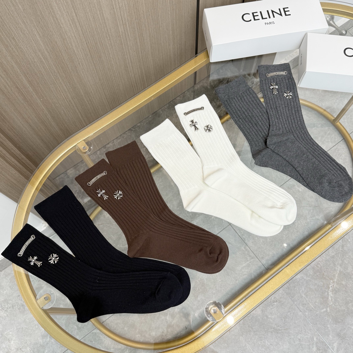 配包装【一盒四双】🌟克罗心 爆款高筒袜🌟高版本 ～好看到爆炸 欧美大牌高筒袜🔥🌟潮人必不能少的专柜代购品