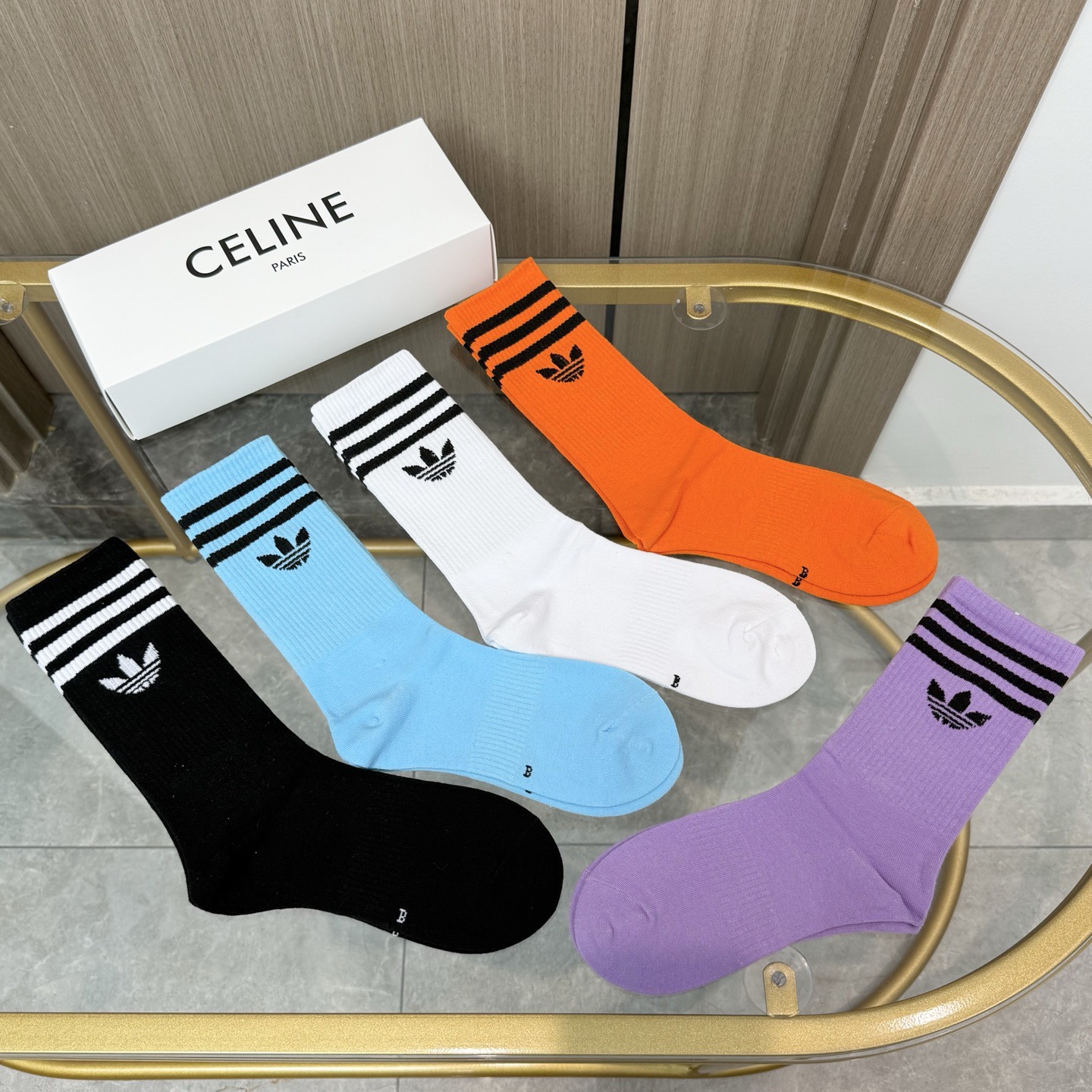 配包装 一盒一双adidas（阿迪达斯）新款三叶草中长款堆堆袜袜子！专柜同步筒袜袜子，大牌出街，潮人必备