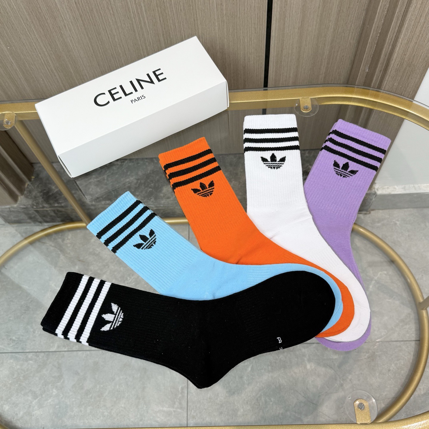 配包装 一盒一双adidas（阿迪达斯）新款三叶草中长款堆堆袜袜子！专柜同步筒袜袜子，大牌出街，潮人必备