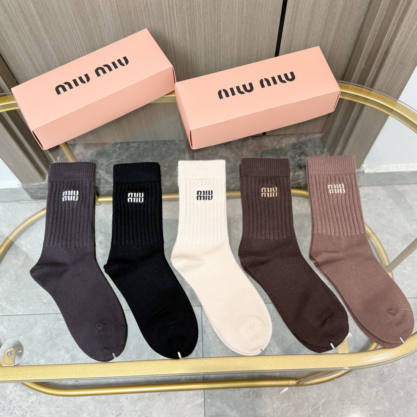 配包装【一盒四双】MIUMIU · 缪缪❗️高品质🔥超级爆款网红羊绒高筒袜子❗️MIU家官网同步刺绣字母