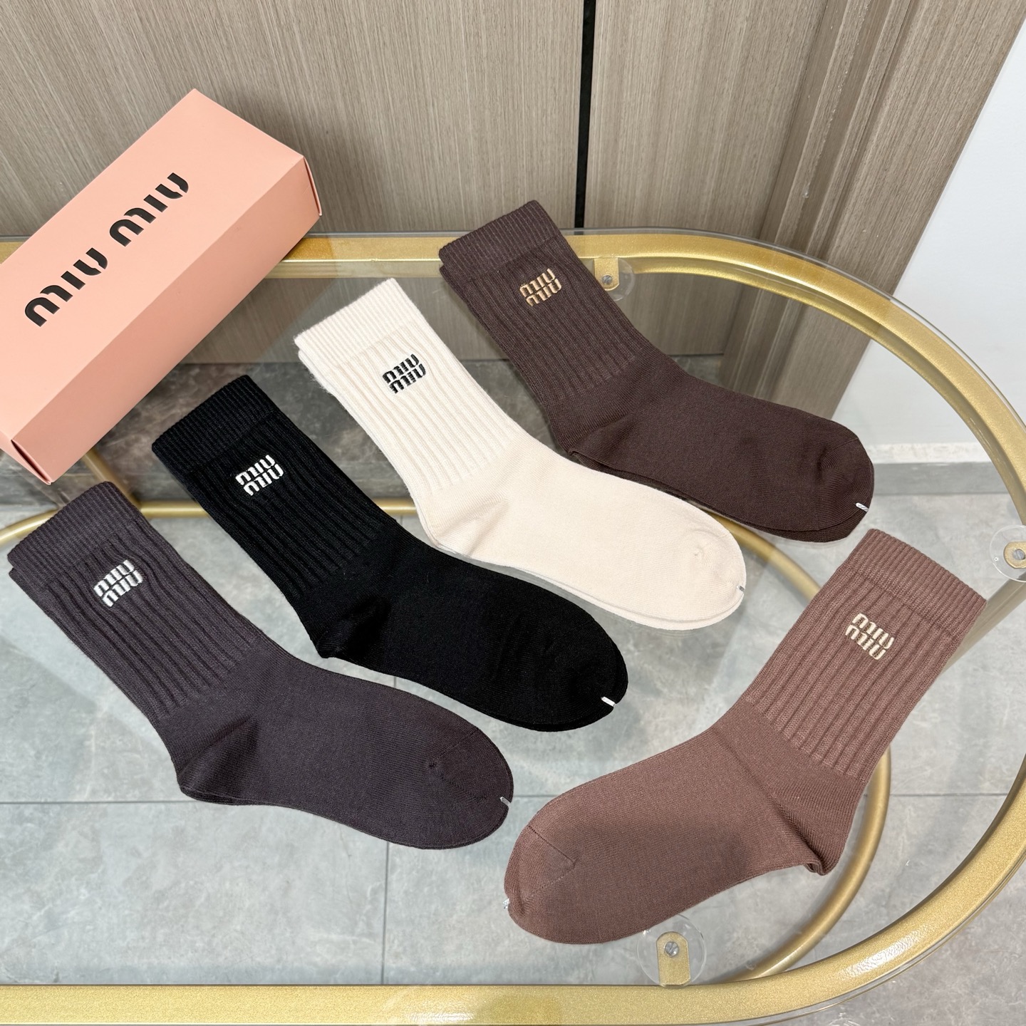 配包装【一盒四双】MIUMIU · 缪缪❗️高品质🔥超级爆款网红羊绒高筒袜子❗️MIU家官网同步刺绣字母