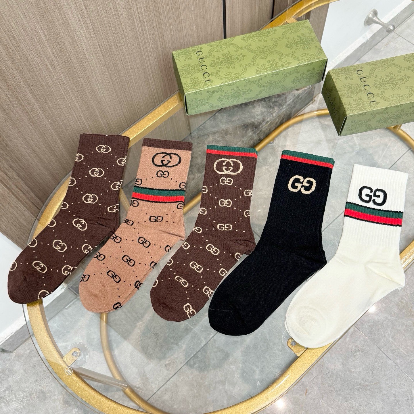 配包装【一盒五双】Gucci · 古奇❗️网红爆款出货~G家新品体香袜专柜对版字母袜子❗️纯棉材质织造，