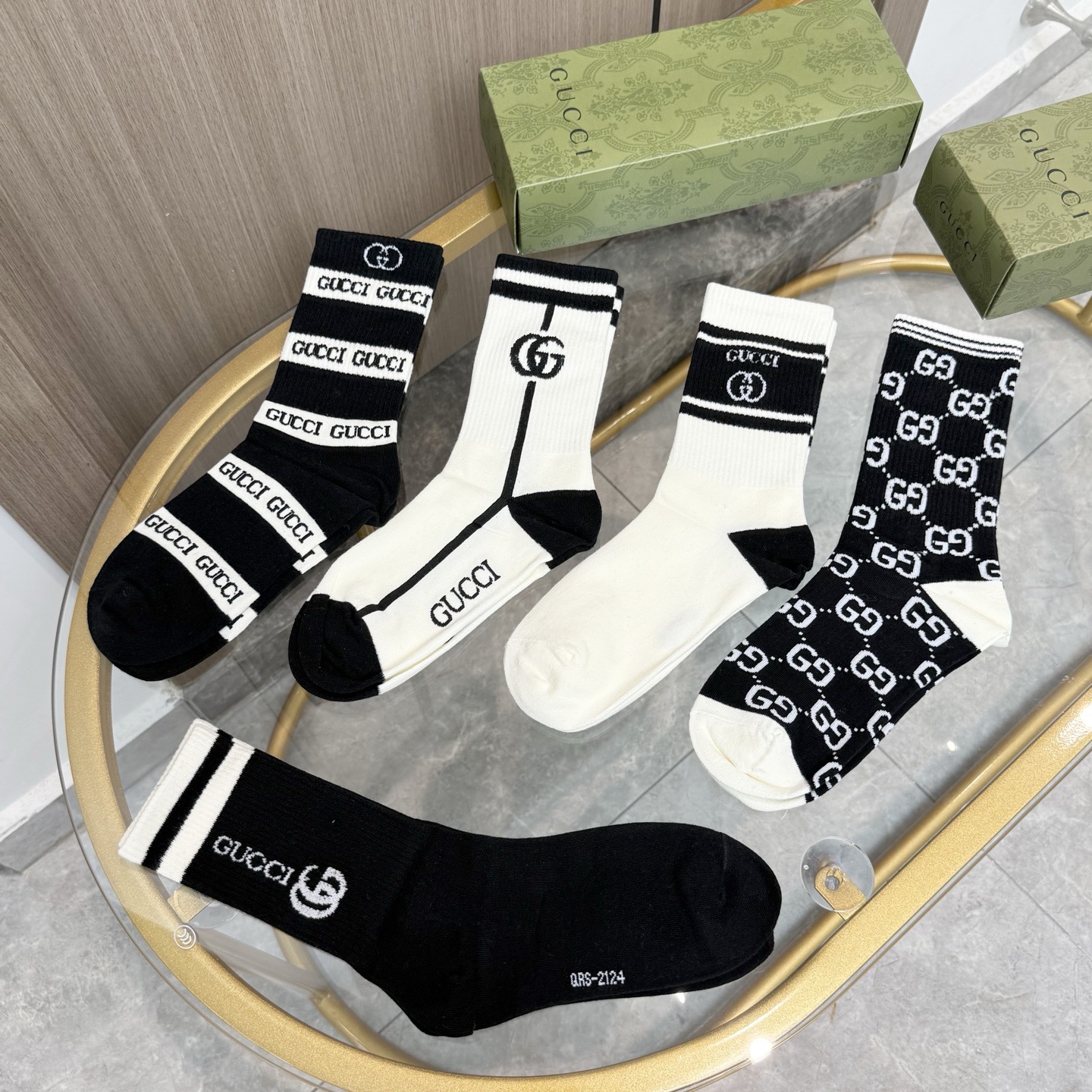 配包装【一盒五双】Gucci · 古奇❗️网红爆款出货~G家新品专柜对版袜子❗️纯棉材质织造，超级柔软舒