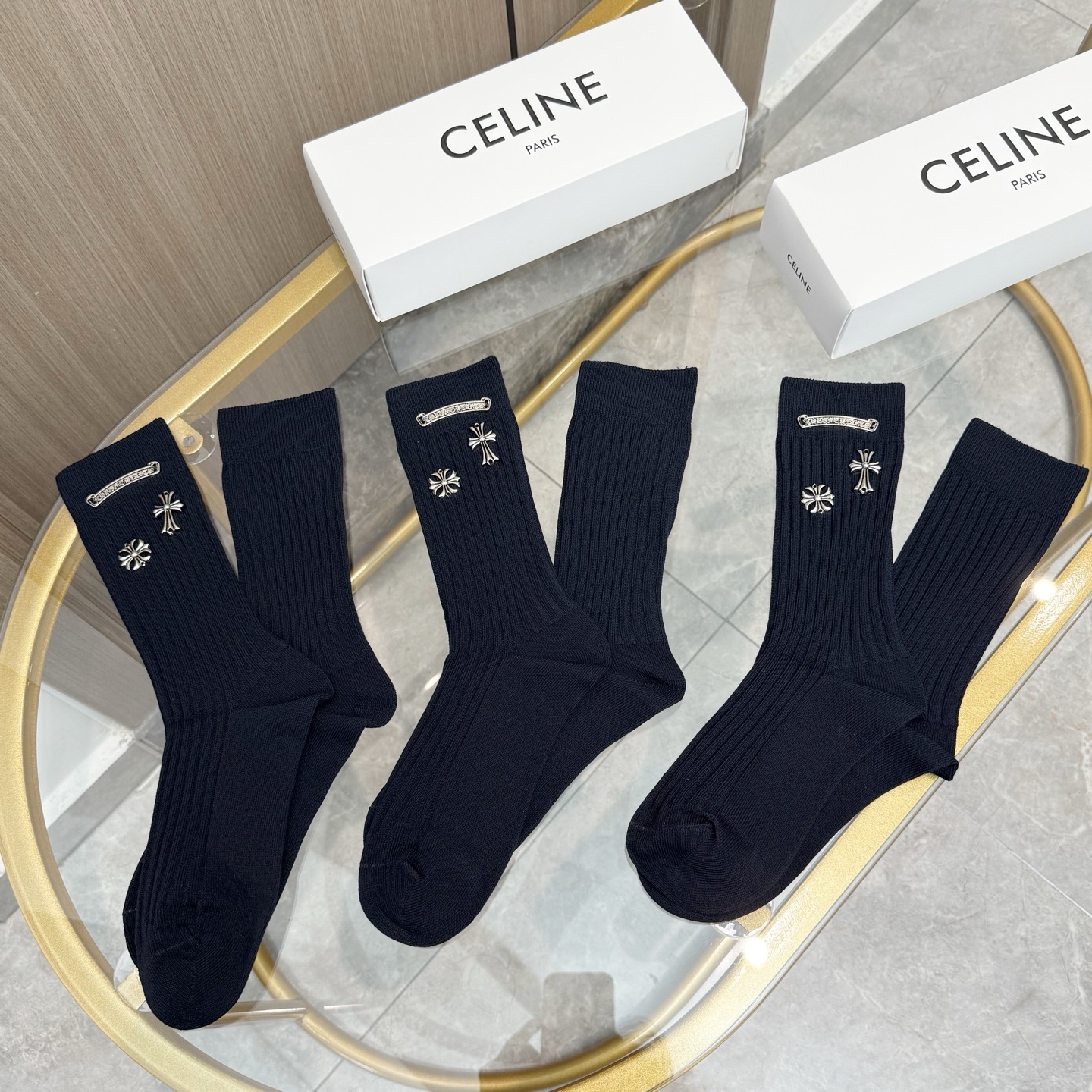 配包装【一盒三双】🌟克罗心 爆款高筒袜🌟高版本 ～好看到爆炸 欧美大牌高筒袜🔥🌟潮人必不能少的专柜代购品