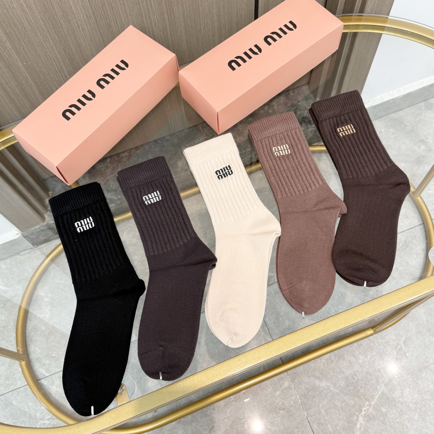 配包装【一盒四双】MIUMIU · 缪缪❗️高品质🔥超级爆款网红羊绒高筒袜子❗️MIU家官网同步刺绣字母