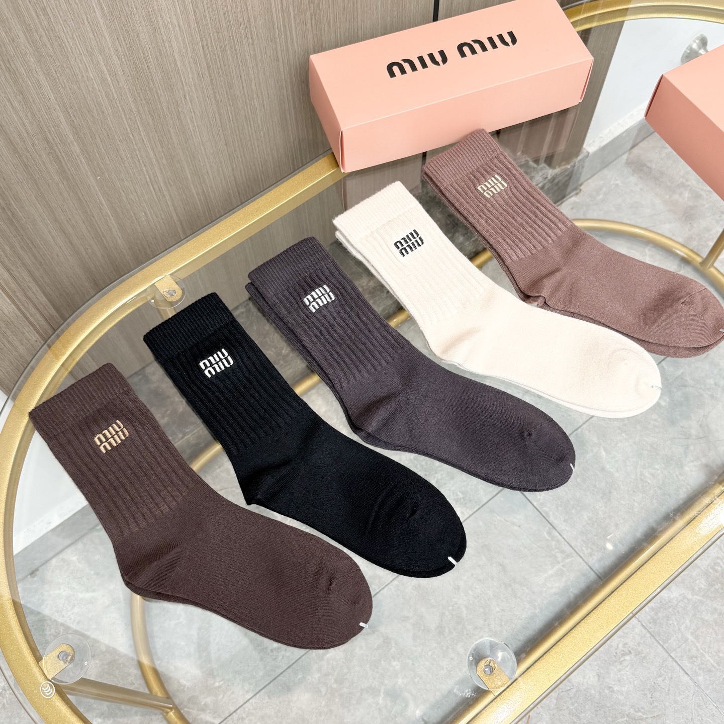 配包装【一盒四双】MIUMIU · 缪缪❗️高品质🔥超级爆款网红羊绒高筒袜子❗️MIU家官网同步刺绣字母