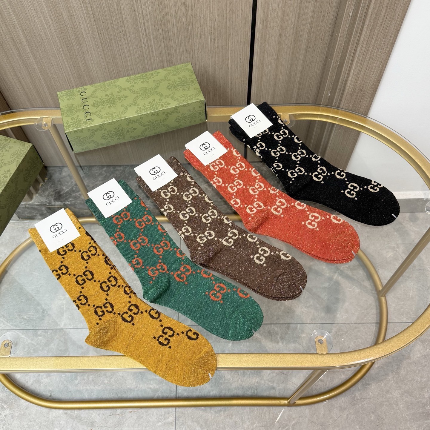 配包装【一盒五双】Gucci · 古奇❗️网红爆款出货~G家新品专柜对版袜子❗️纯棉材质织造，超级柔软舒