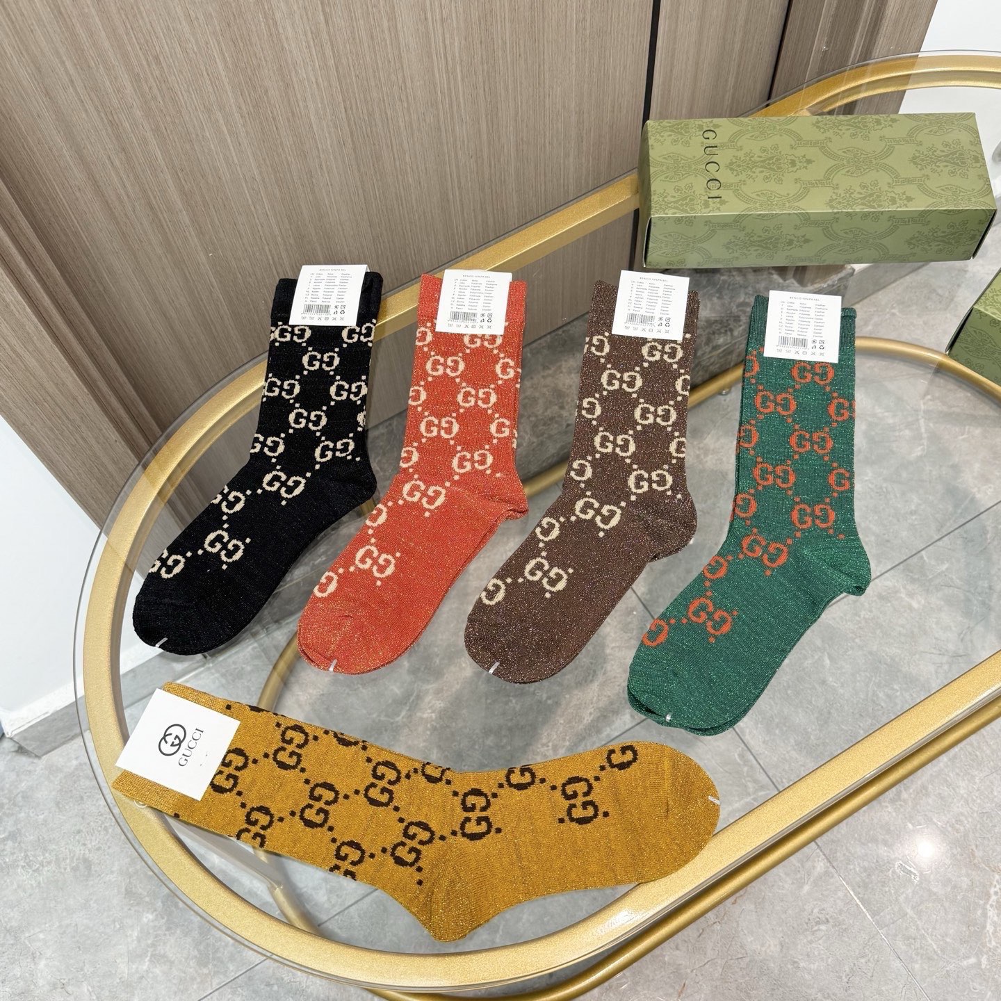 配包装【一盒五双】Gucci · 古奇❗️网红爆款出货~G家新品专柜对版袜子❗️纯棉材质织造，超级柔软舒
