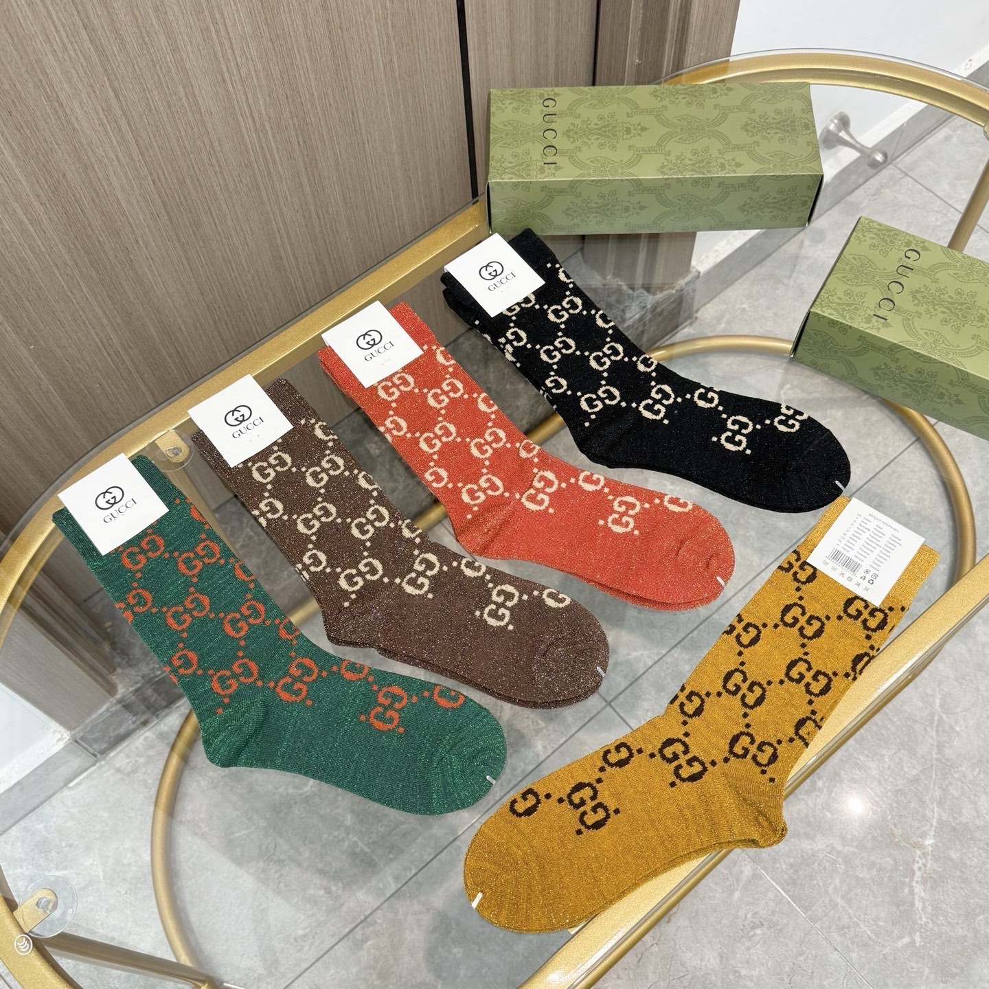 配包装【一盒五双】Gucci · 古奇❗️网红爆款出货~G家新品专柜对版袜子❗️纯棉材质织造，超级柔软舒