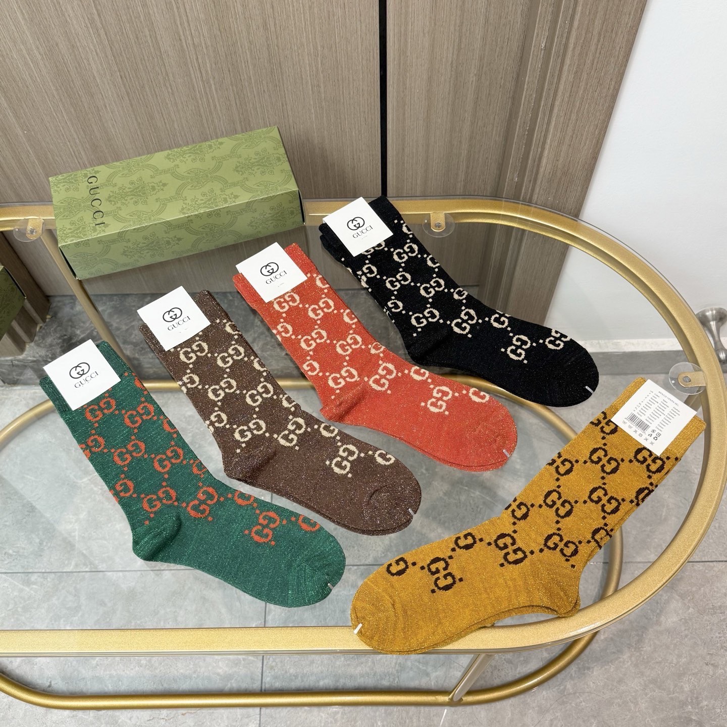 配包装【一盒五双】Gucci · 古奇❗️网红爆款出货~G家新品专柜对版袜子❗️纯棉材质织造，超级柔软舒