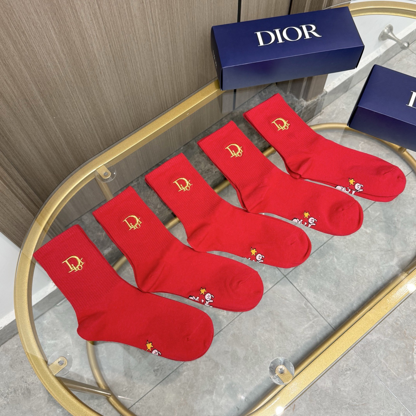 配包装【一盒五双】✨DIOR 古奇🔥红红火火过年袜💓专柜同款字母 男女款刺绣高筒袜子❗️专柜同步上新，超