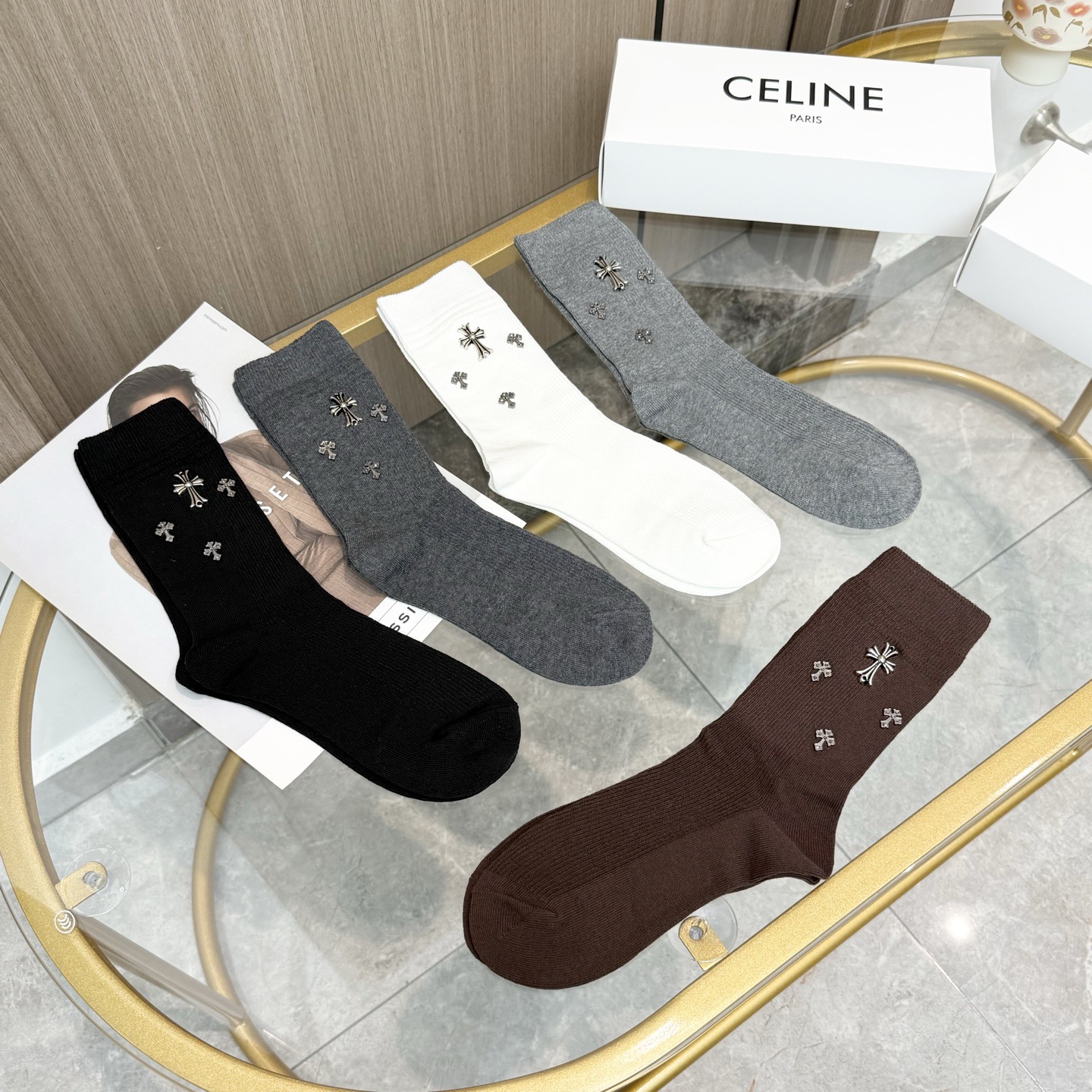 配包装【一盒五双】🌟克罗心 爆款高筒袜🌟高版本 ～好看到爆炸 欧美大牌高筒袜🔥🌟潮人必不能少的专柜代购品