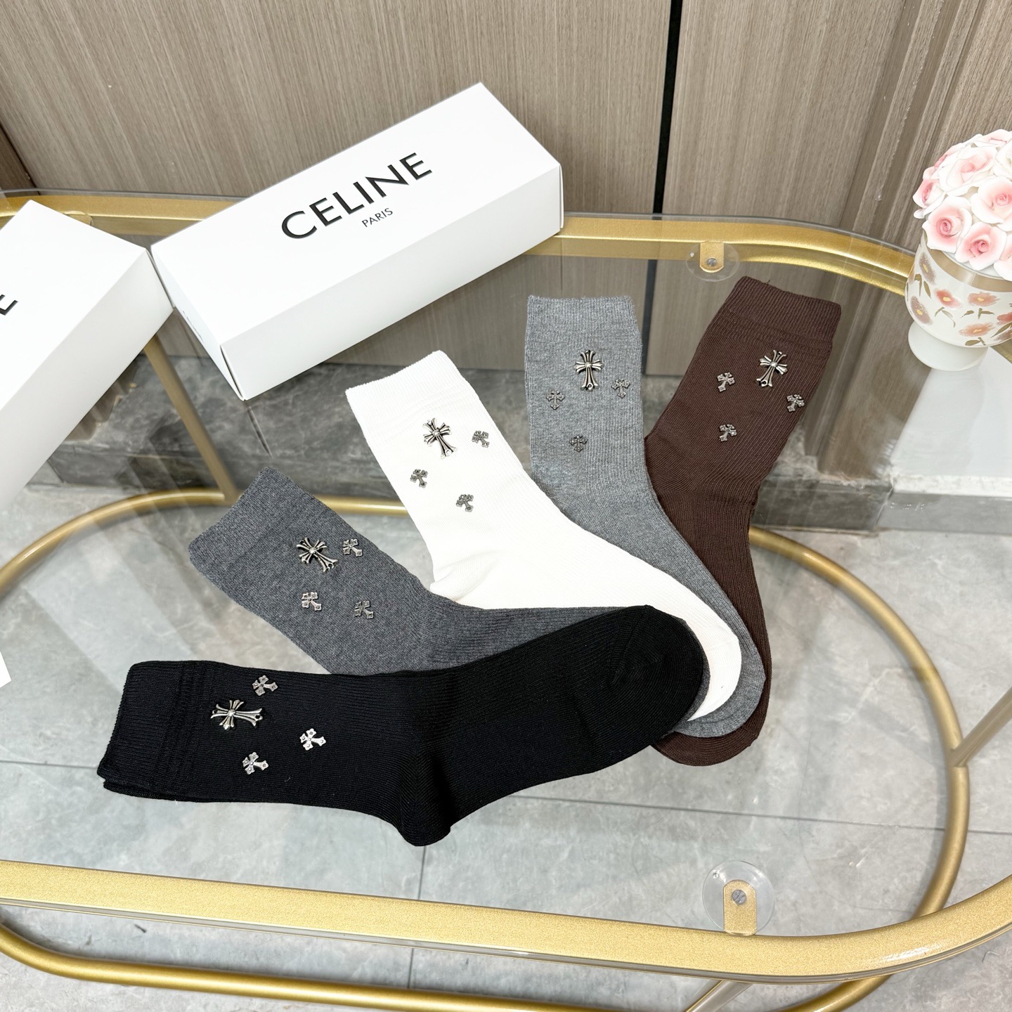 配包装【一盒五双】🌟克罗心 爆款高筒袜🌟高版本 ～好看到爆炸 欧美大牌高筒袜🔥🌟潮人必不能少的专柜代购品