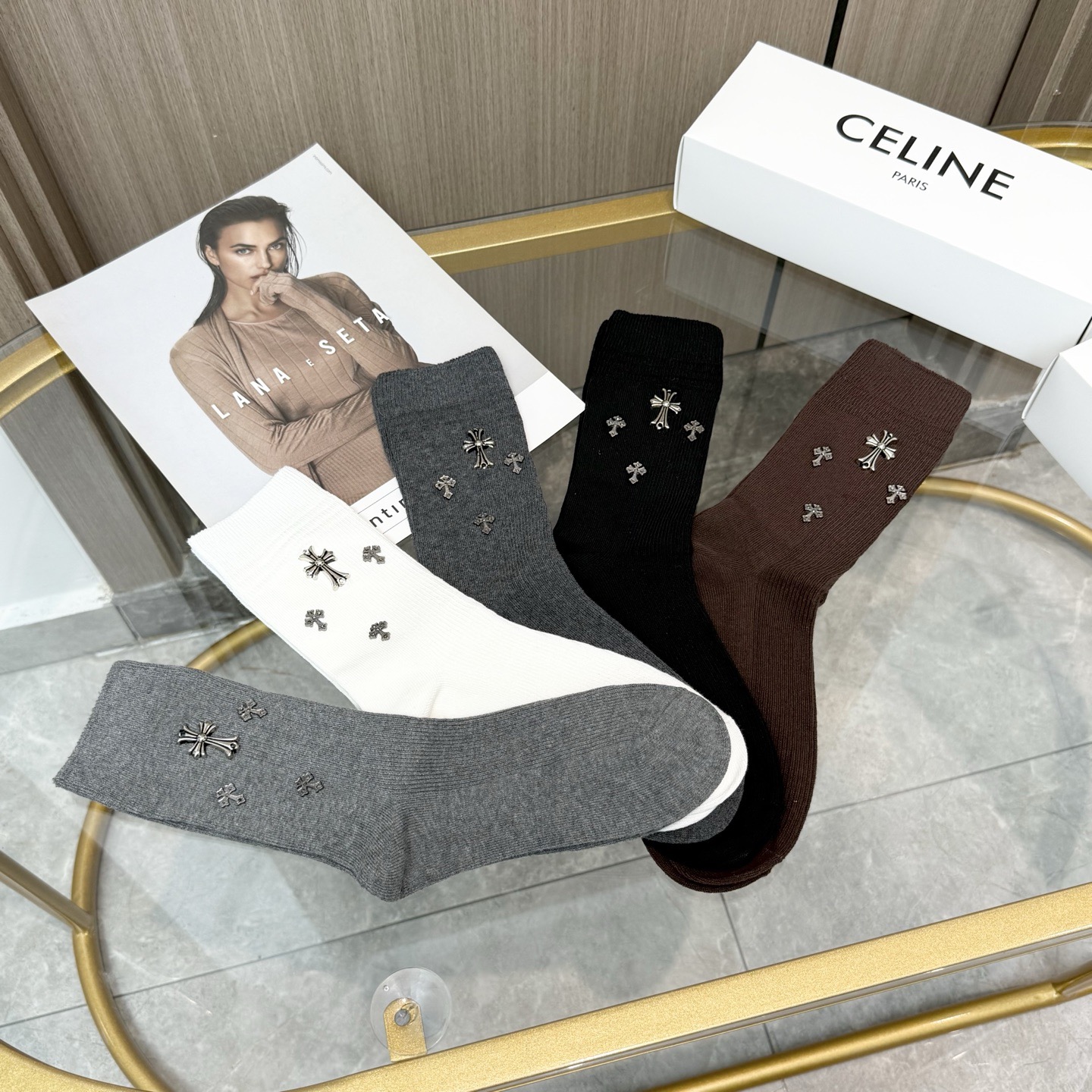 配包装【一盒五双】🌟克罗心 爆款高筒袜🌟高版本 ～好看到爆炸 欧美大牌高筒袜🔥🌟潮人必不能少的专柜代购品