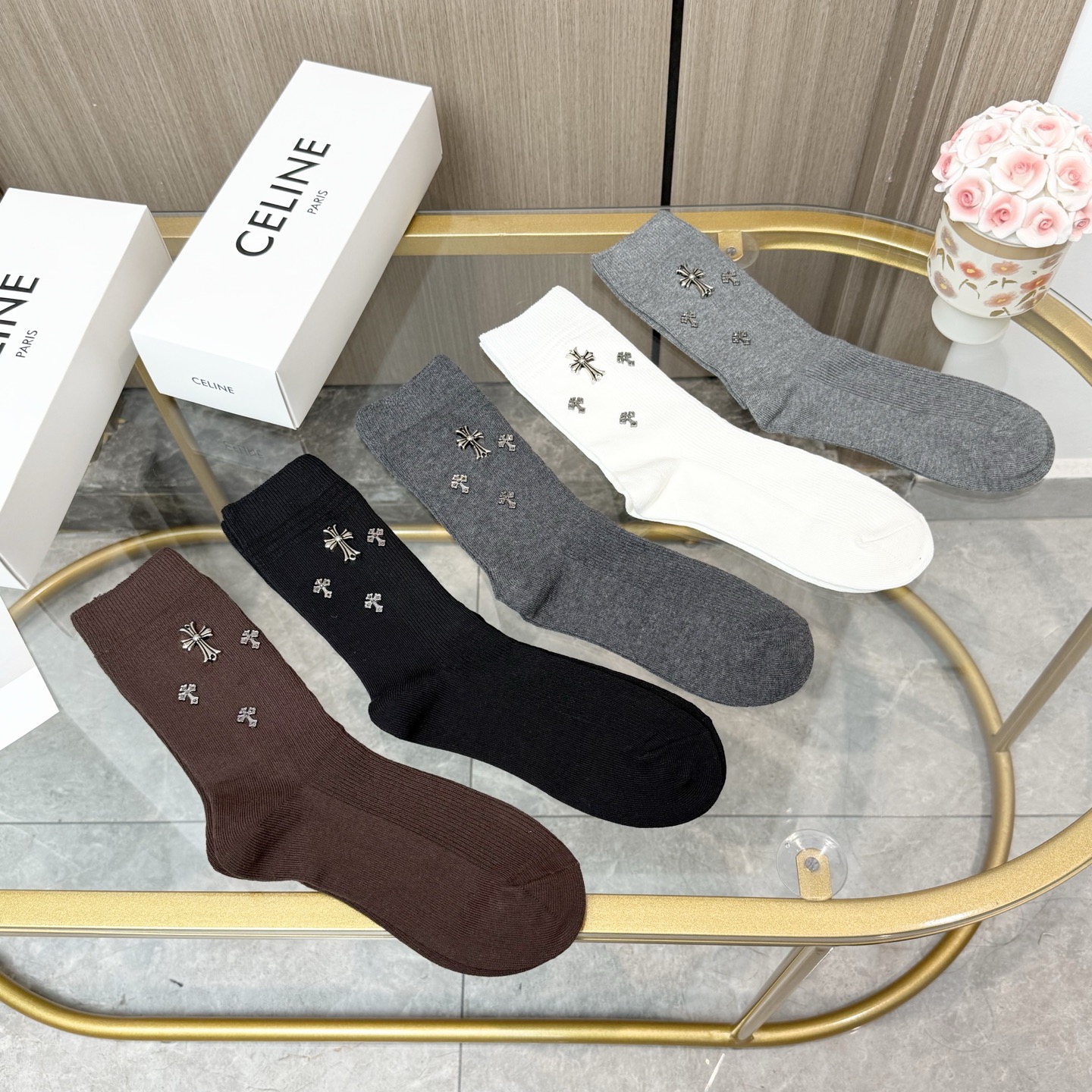 配包装【一盒五双】🌟克罗心 爆款高筒袜🌟高版本 ～好看到爆炸 欧美大牌高筒袜🔥🌟潮人必不能少的专柜代购品