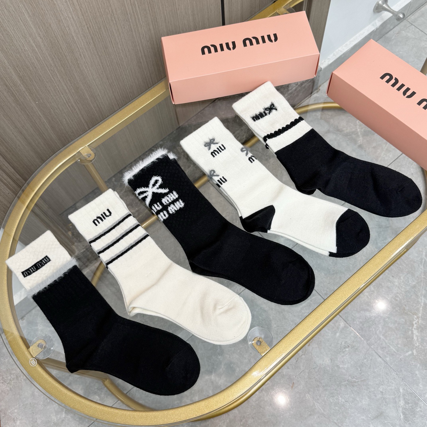 配包装【一盒四双】MIUMIU · 缪缪❗️高品质🔥超级爆款网红羊绒高筒袜子❗️MIU家官网同步刺绣字母