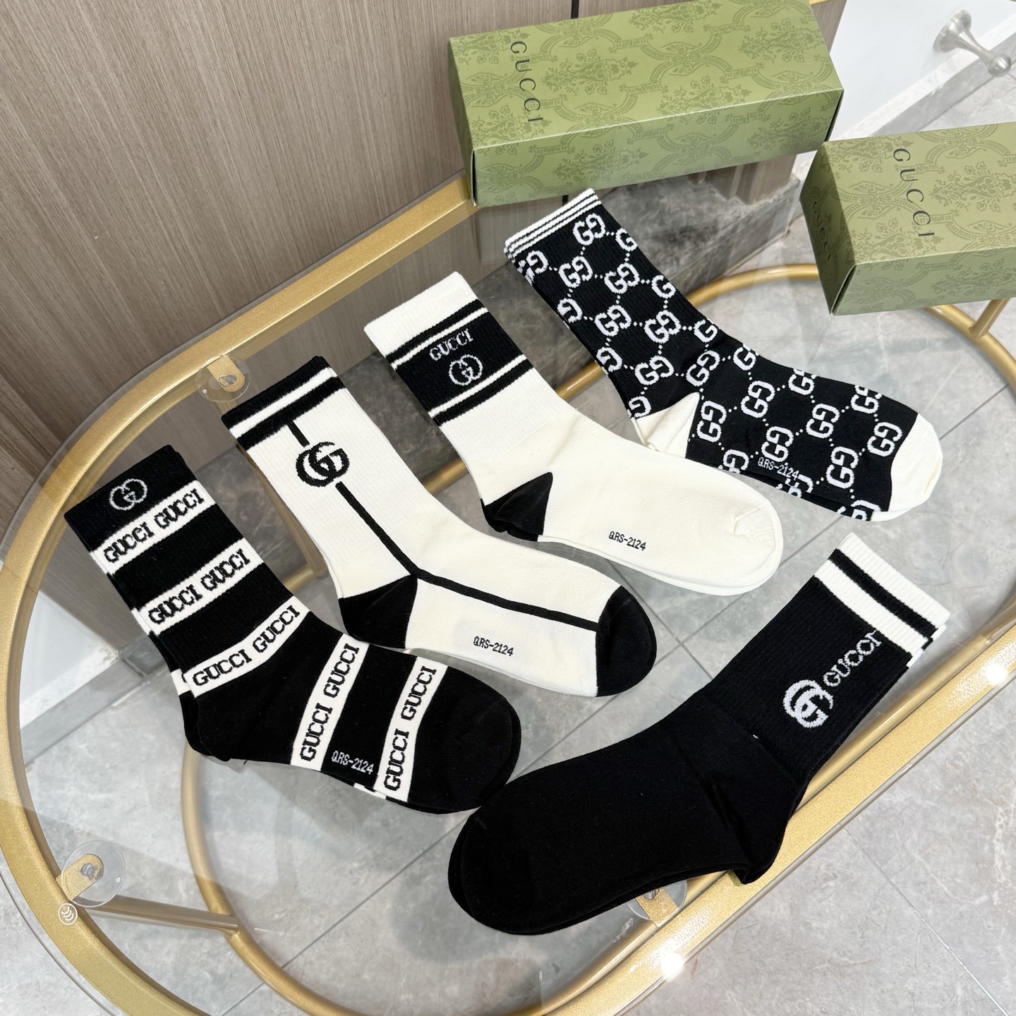 配包装【一盒五双】Gucci · 古奇❗️网红爆款出货~G家新品专柜对版袜子❗️纯棉材质织造，超级柔软舒