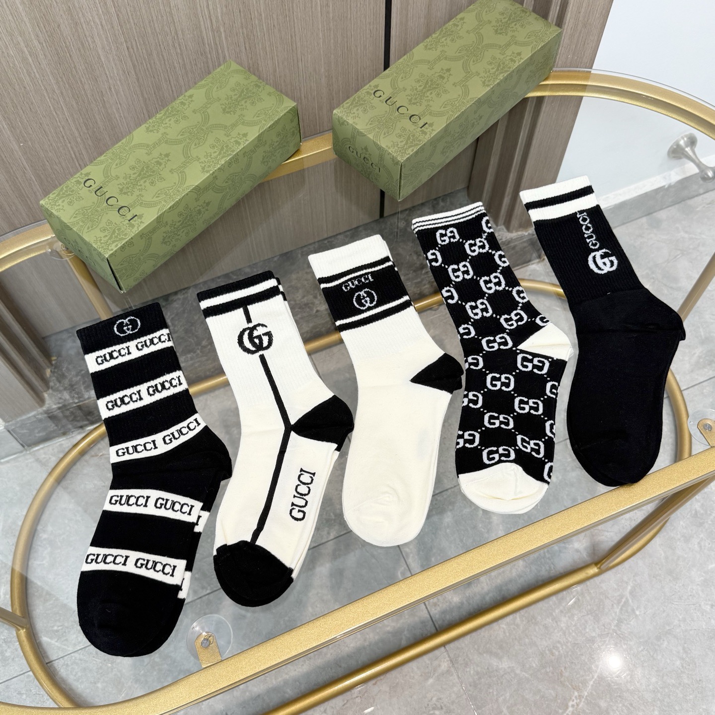 配包装【一盒五双】Gucci · 古奇❗️网红爆款出货~G家新品专柜对版袜子❗️纯棉材质织造，超级柔软舒