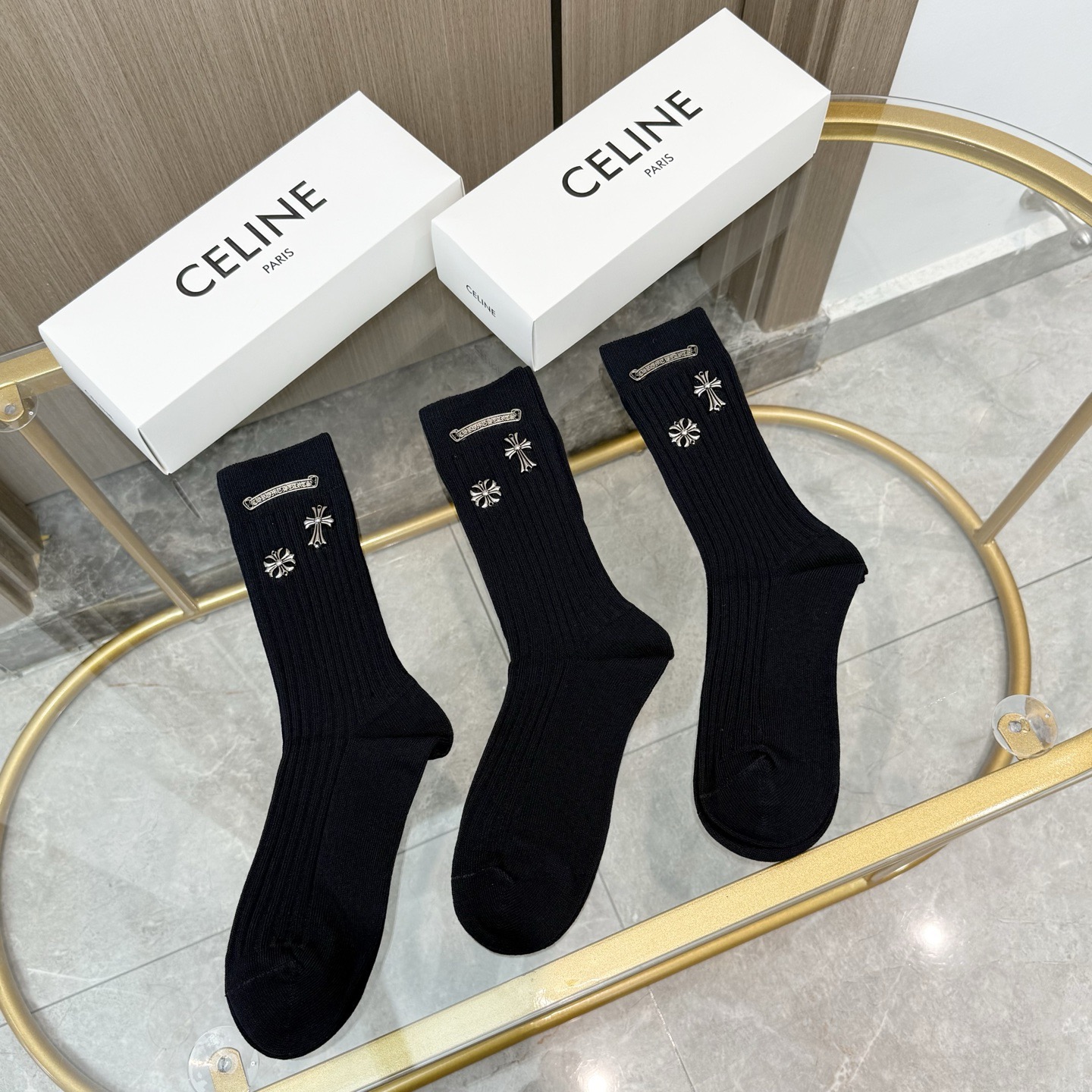 配包装【一盒三双】🌟克罗心 爆款高筒袜🌟高版本 ～好看到爆炸 欧美大牌高筒袜🔥🌟潮人必不能少的专柜代购品