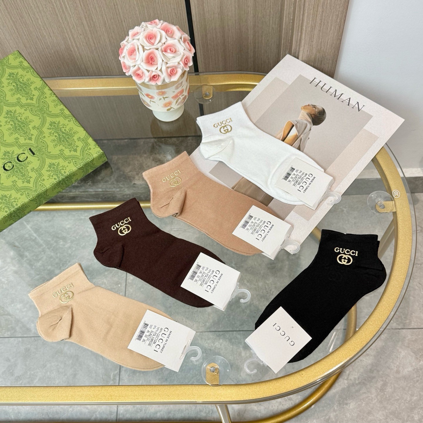 配包装【一盒五双】GUCCI · 古奇❗️GUCCI家新品烫金短筒男女款袜子❗️专柜同步长袜，超级经典的