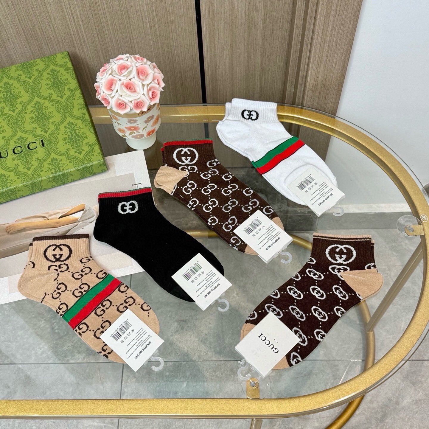 配包装【一盒五双】🌟GUCCI古奇🌟高版本 ～好看到爆炸 欧美大牌男女款船袜🔥🌟潮人必不能少的专柜代购品