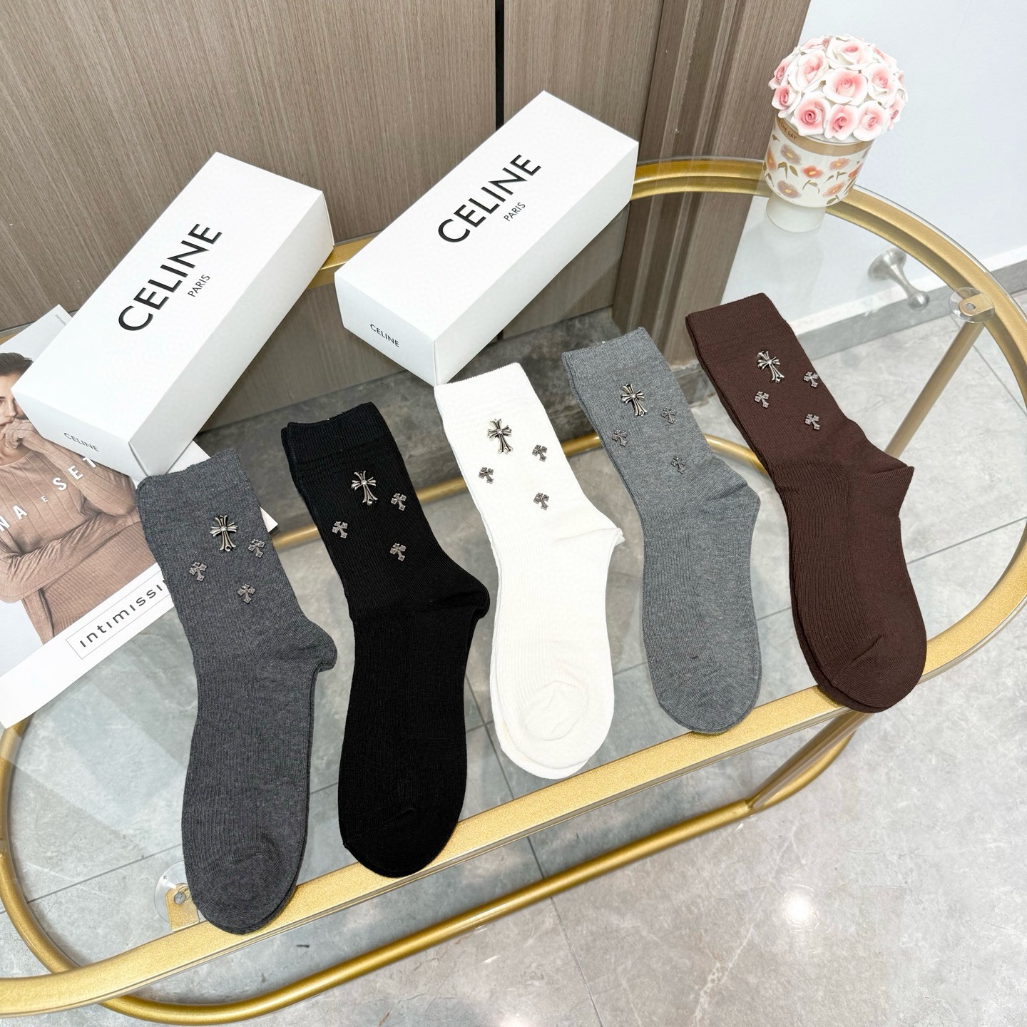 配包装【一盒五双】🌟克罗心 爆款高筒袜🌟高版本 ～好看到爆炸 欧美大牌高筒袜🔥🌟潮人必不能少的专柜代购品