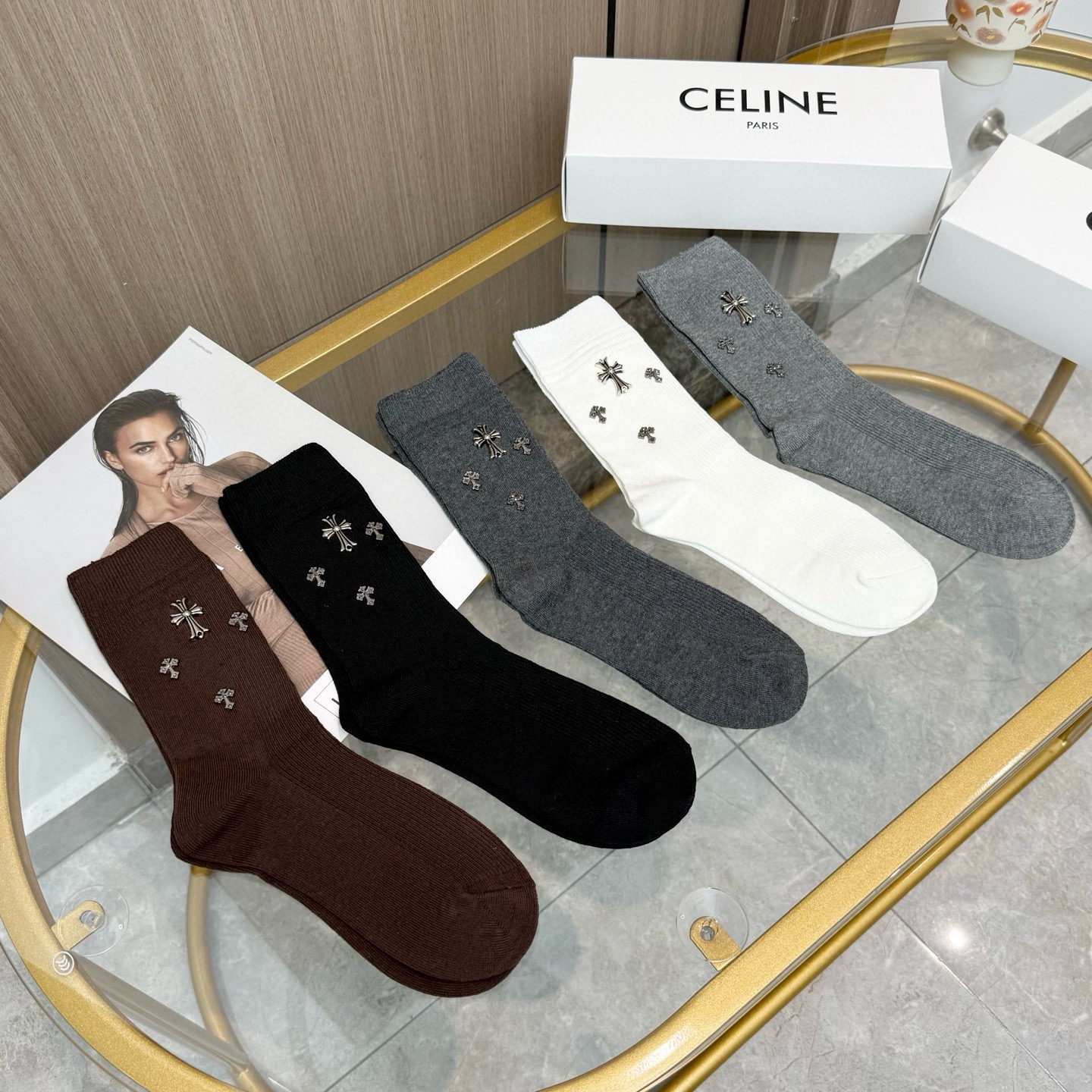 配包装【一盒五双】🌟克罗心 爆款高筒袜🌟高版本 ～好看到爆炸 欧美大牌高筒袜🔥🌟潮人必不能少的专柜代购品