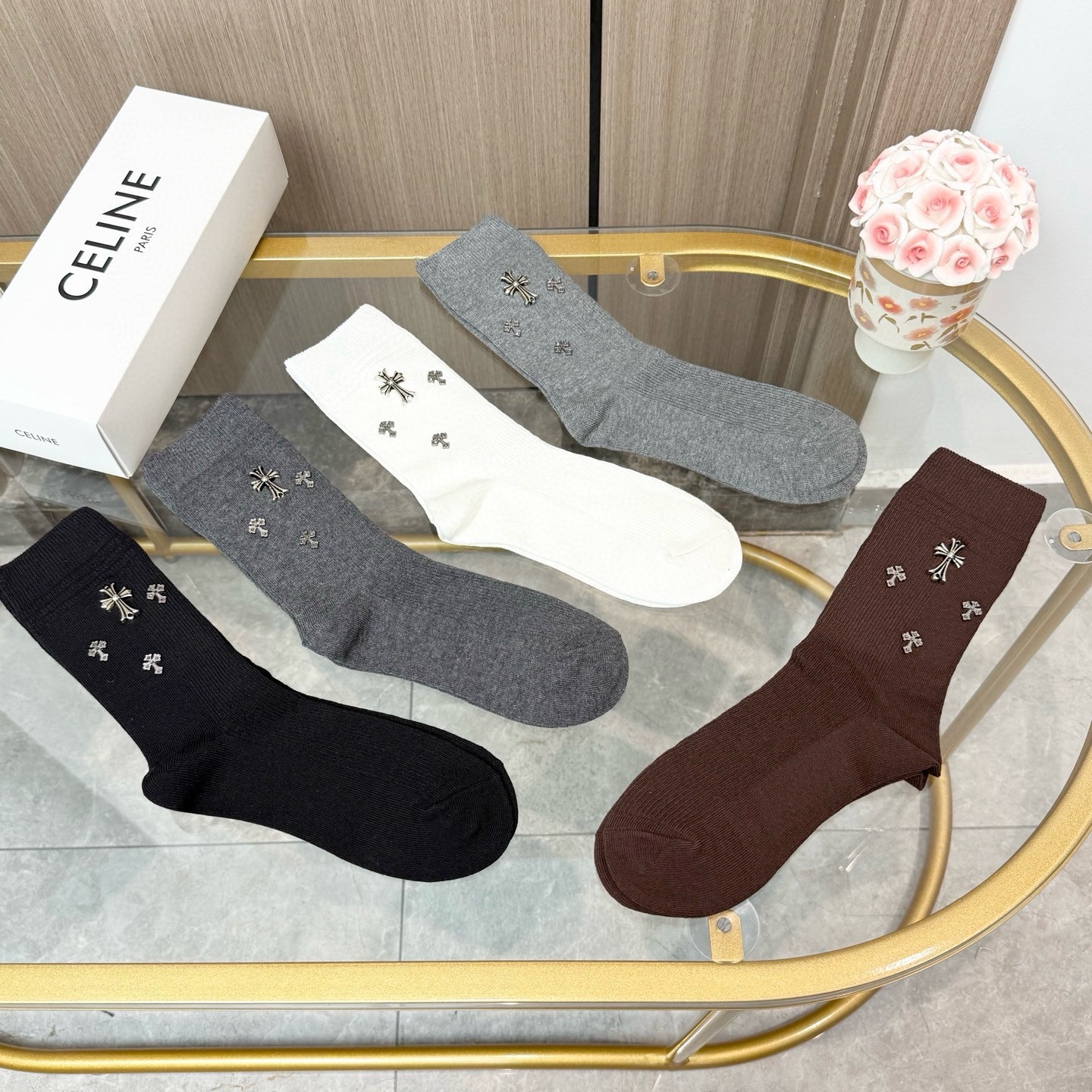 配包装【一盒五双】🌟克罗心 爆款高筒袜🌟高版本 ～好看到爆炸 欧美大牌高筒袜🔥🌟潮人必不能少的专柜代购品