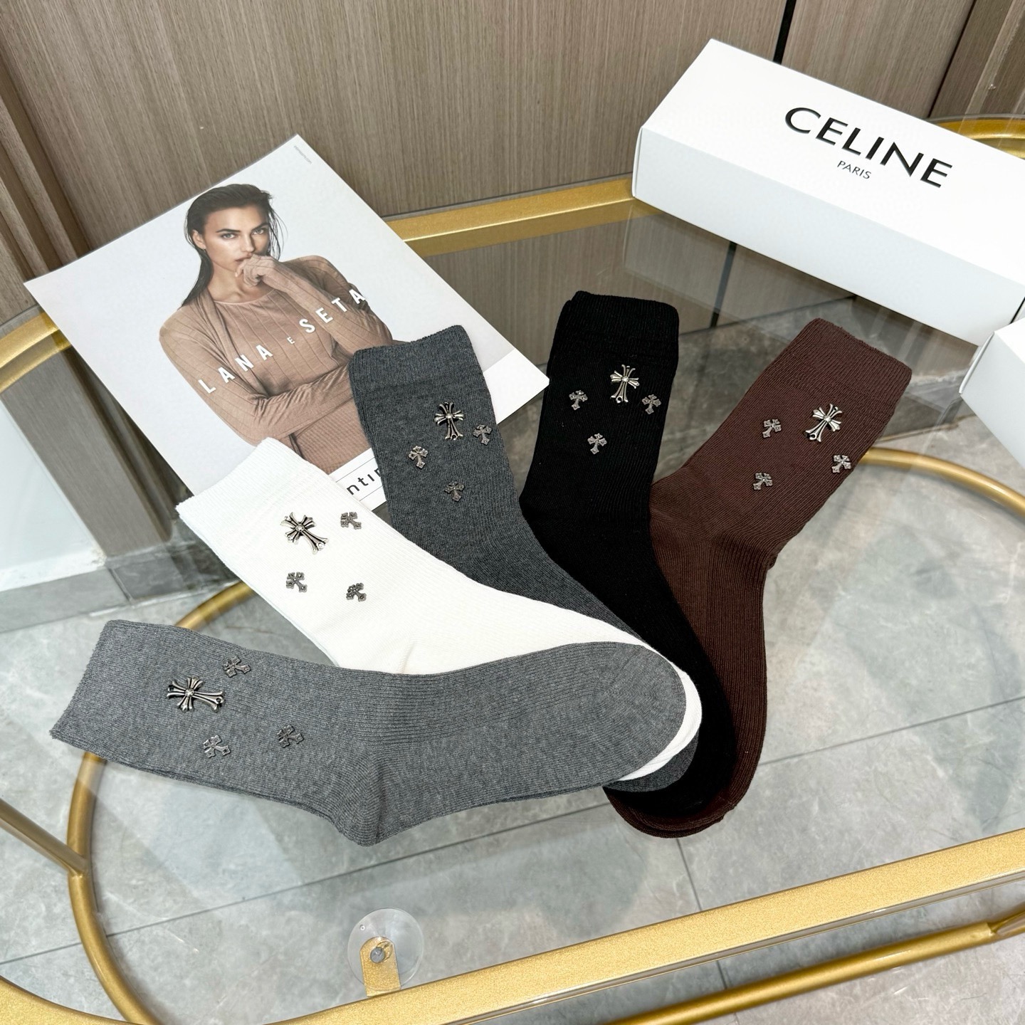 配包装【一盒五双】🌟克罗心 爆款高筒袜🌟高版本 ～好看到爆炸 欧美大牌高筒袜🔥🌟潮人必不能少的专柜代购品