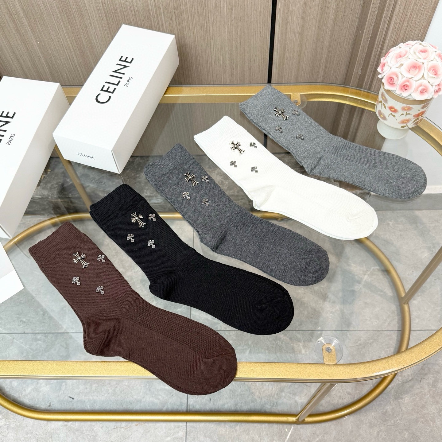 配包装【一盒五双】🌟克罗心 爆款高筒袜🌟高版本 ～好看到爆炸 欧美大牌高筒袜🔥🌟潮人必不能少的专柜代购品