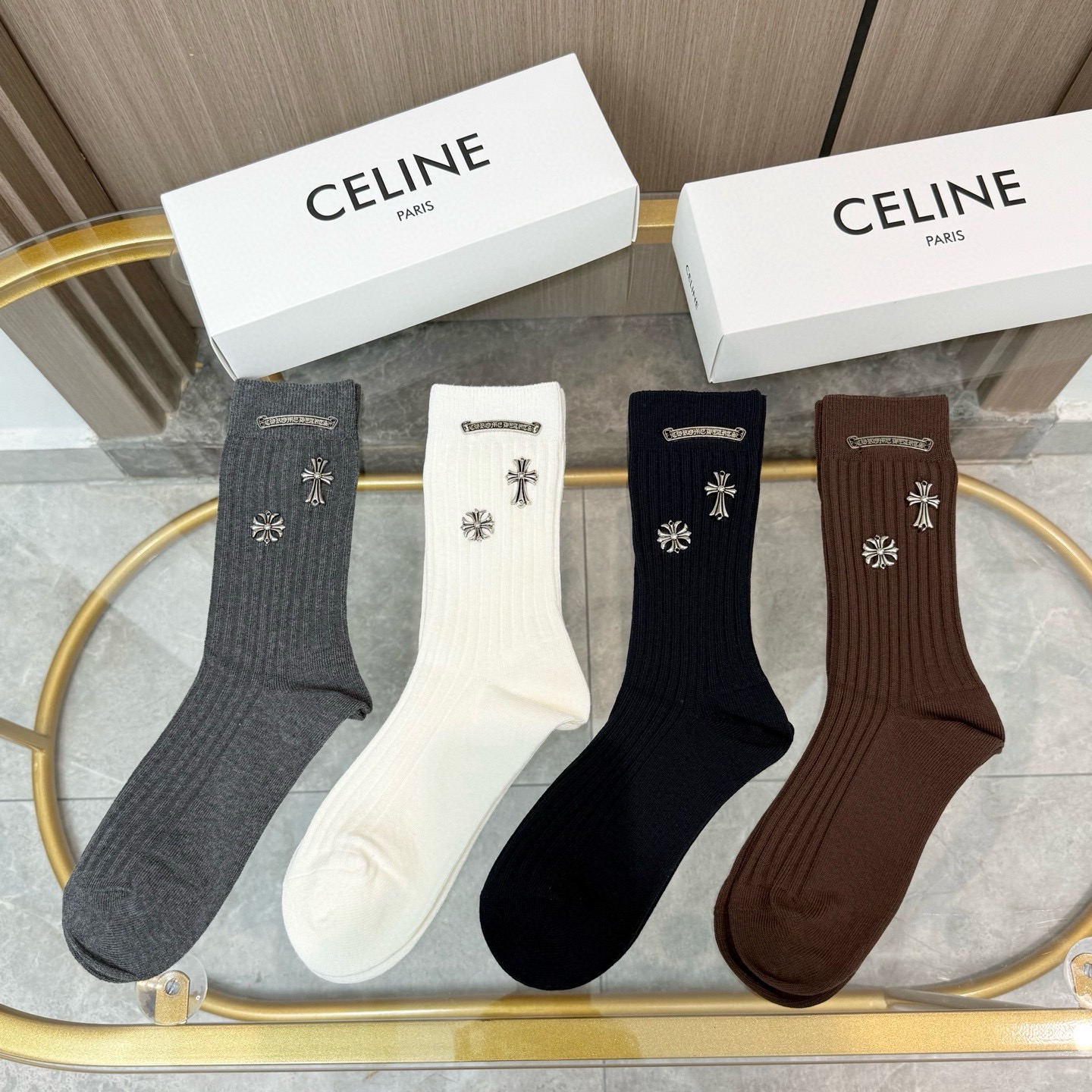 配包装【一盒四双】🌟克罗心 爆款高筒袜🌟高版本 ～好看到爆炸 欧美大牌高筒袜🔥🌟潮人必不能少的专柜代购品