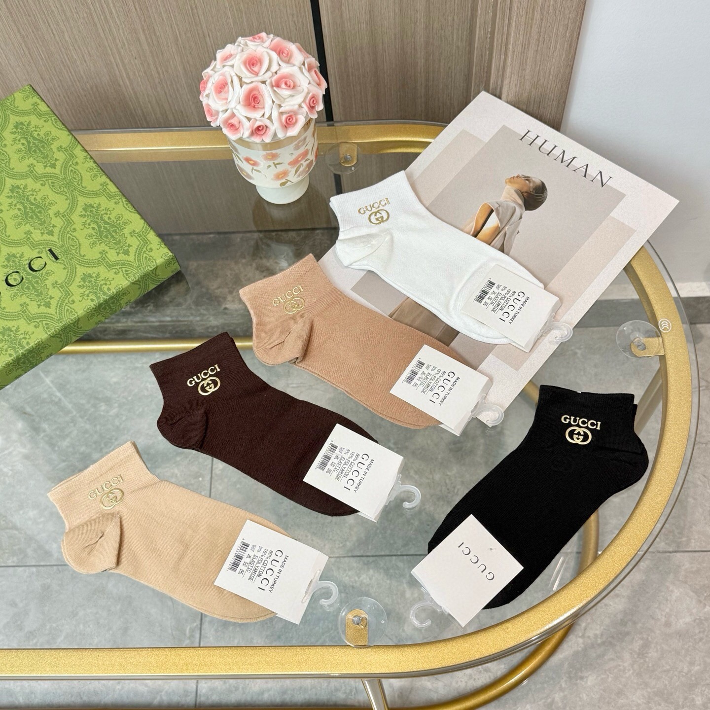 配包装【一盒五双】GUCCI · 古奇❗️GUCCI家新品烫金短筒男女款袜子❗️专柜同步长袜，超级经典的