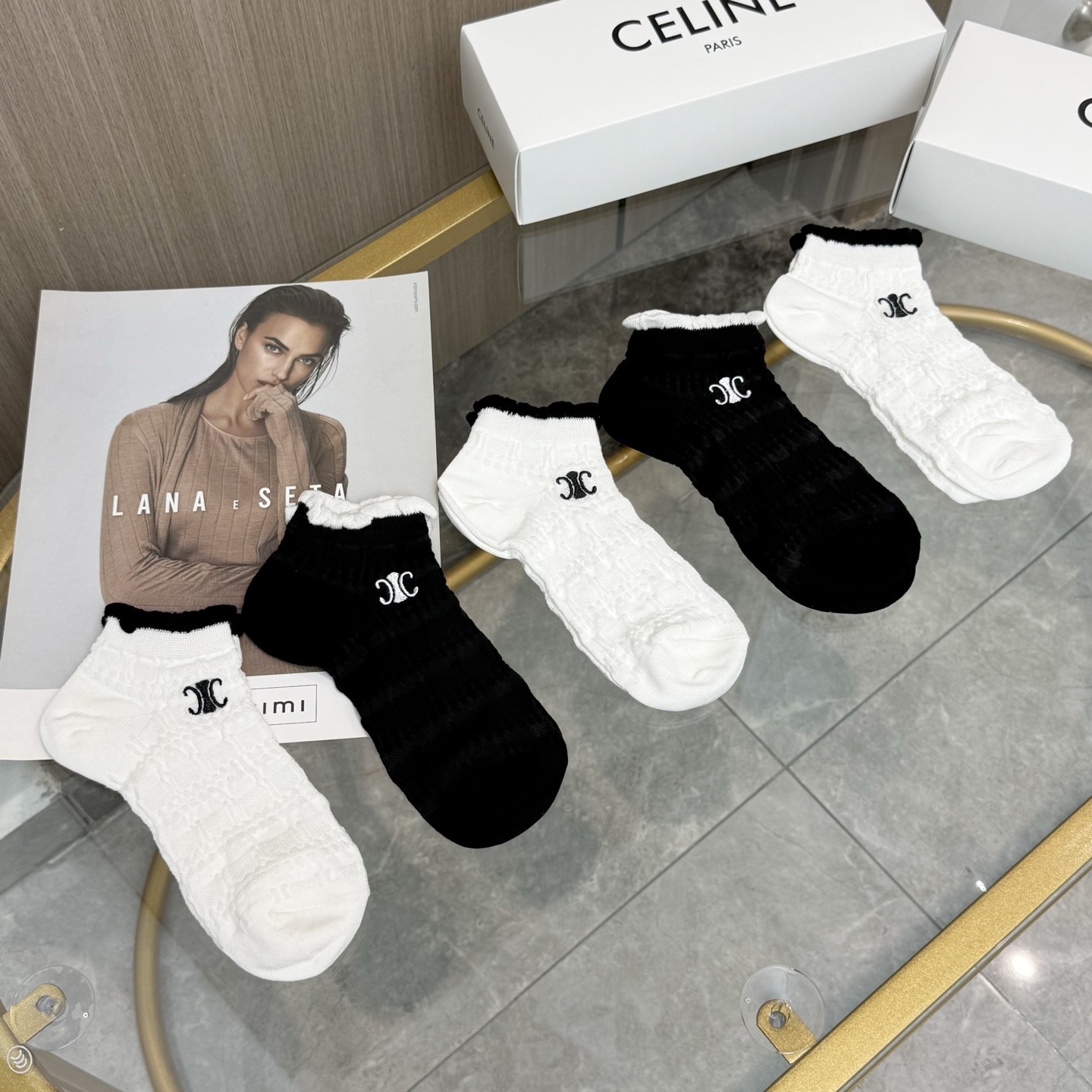 配包装【一盒五双】🌟Celine赛琳 爆款船袜🌟高版本 ～好看到爆炸 欧美大牌船袜🔥🌟潮人必不能少的专柜