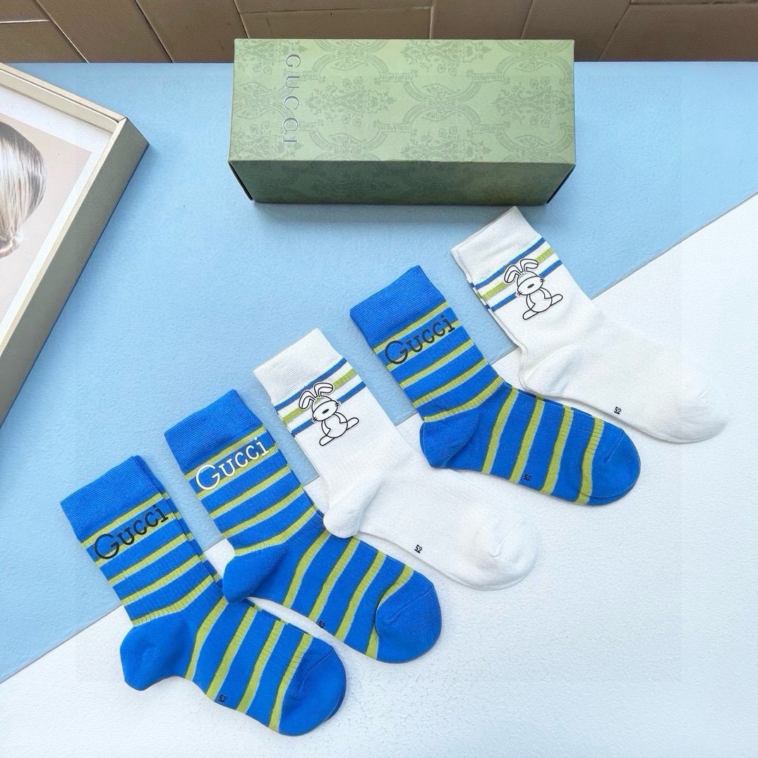配包装【一盒五双】Gucci · 古奇❗️网红爆款出货~G家新品专柜对版袜子❗️纯棉材质织造，超级柔软舒