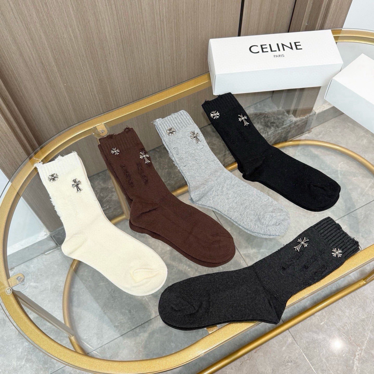 配包装【一盒五双】🌟克罗心 爆款高筒袜🌟高版本 ～好看到爆炸 欧美大牌高筒袜🔥🌟潮人必不能少的专柜代购品