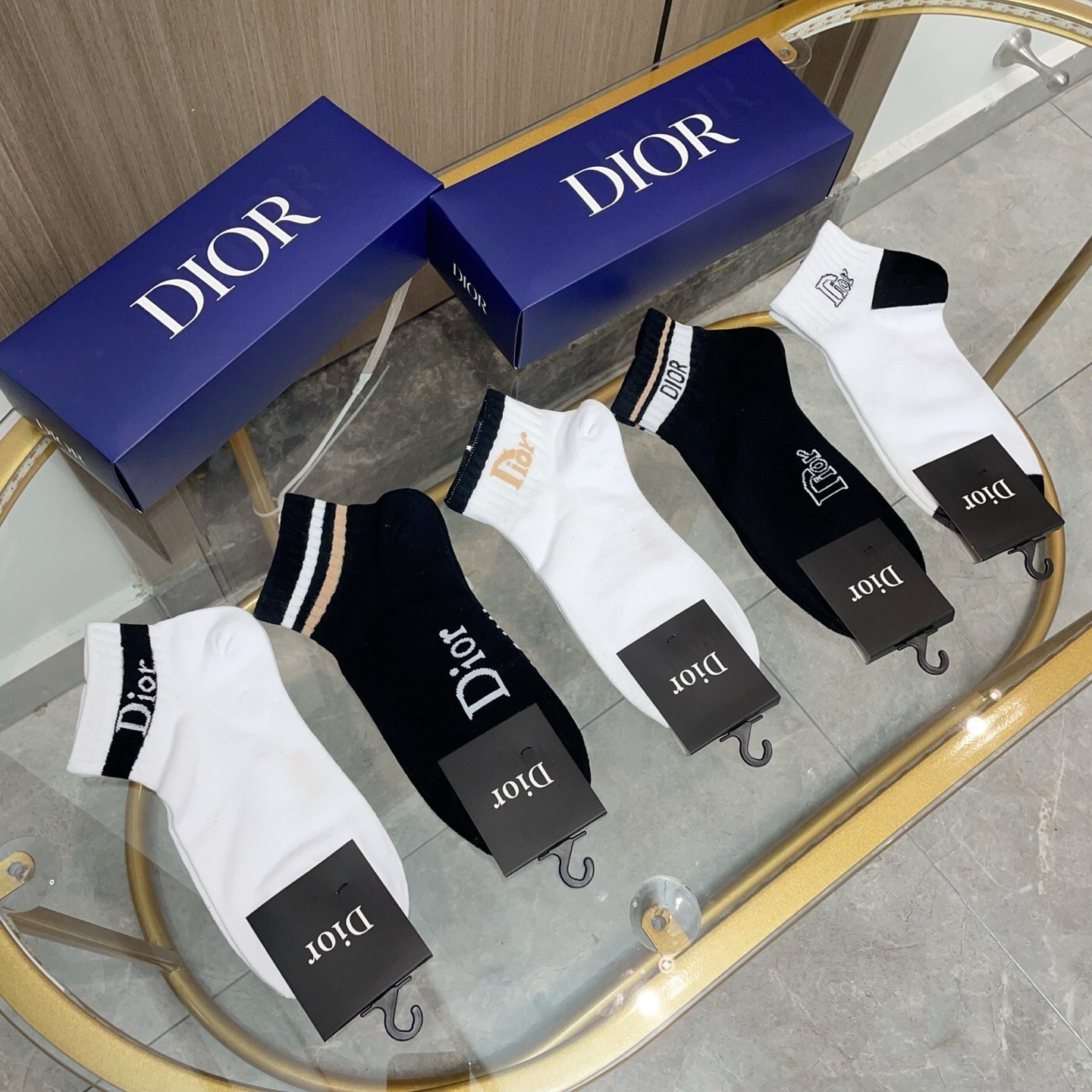 配包装【一盒五双】DIOR 迪奥ins超火爆小单品，Vintage 必备单品 短款🌟潮人必备 爆款，复古