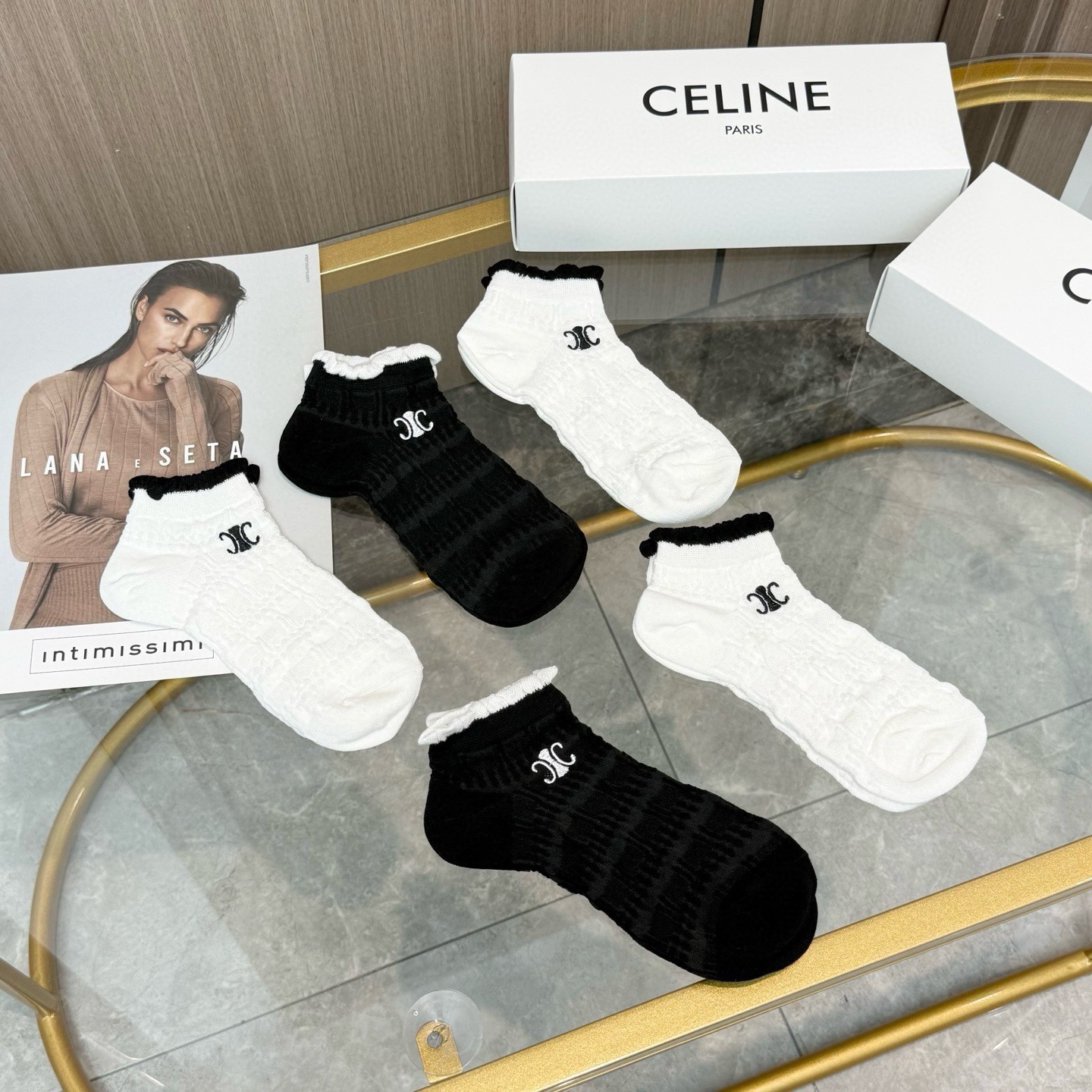 配包装【一盒五双】🌟Celine赛琳  爆款船袜🌟高版本 ～好看到爆炸 欧美大牌船袜。🌟潮人必不能少的专