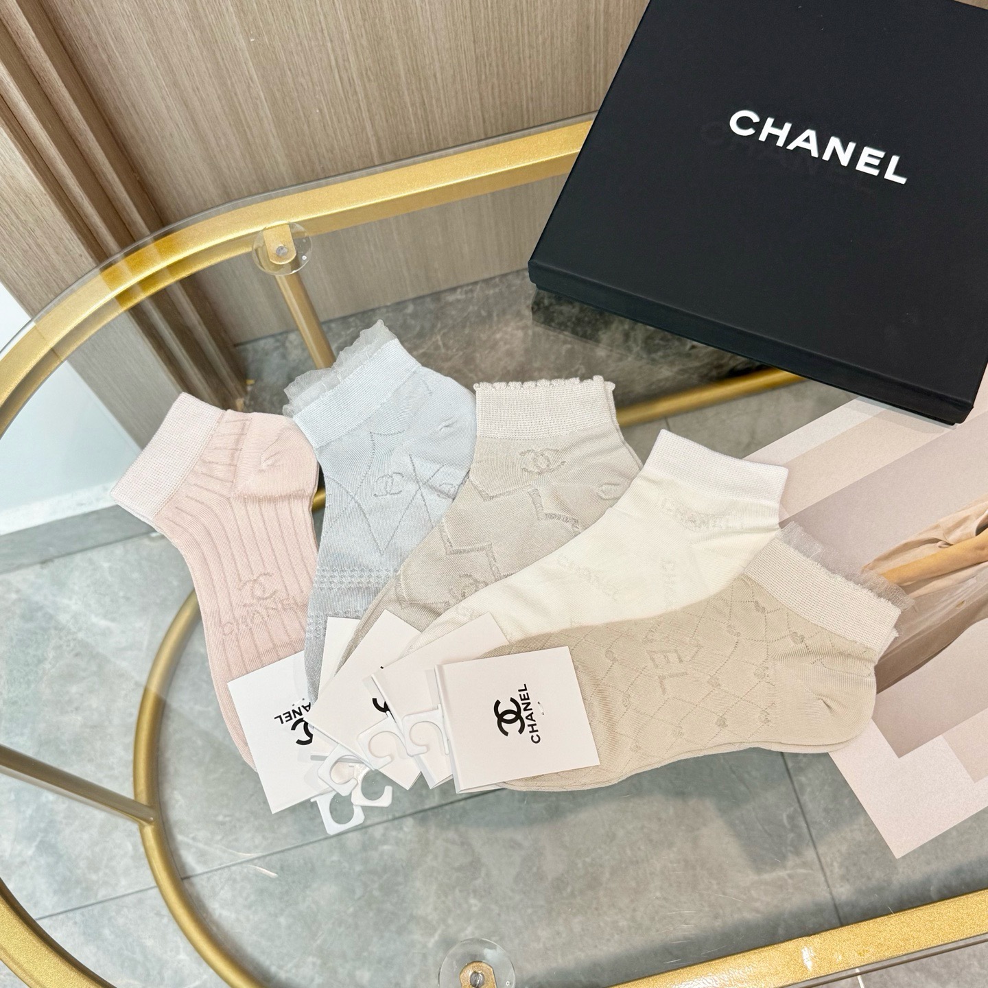 配包装【一盒五双】CHANEL 香奈儿ins超火爆小单品，Vintage必备单品竹棉短袜🌟潮人必备 爆款