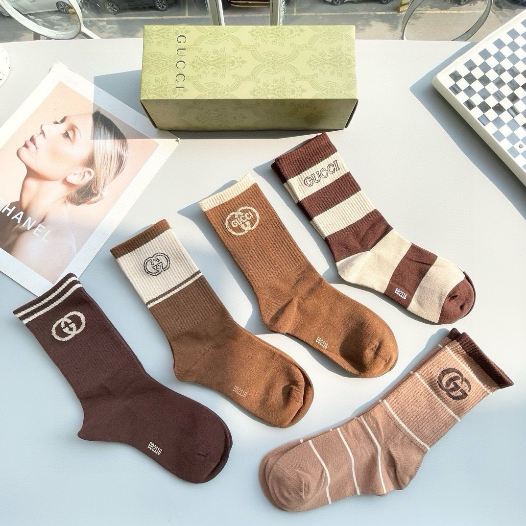 配包装【一盒五双】Gucci · 古奇❗️网红爆款出货~G家新品专柜对版袜子❗️纯棉材质织造，超级柔软舒